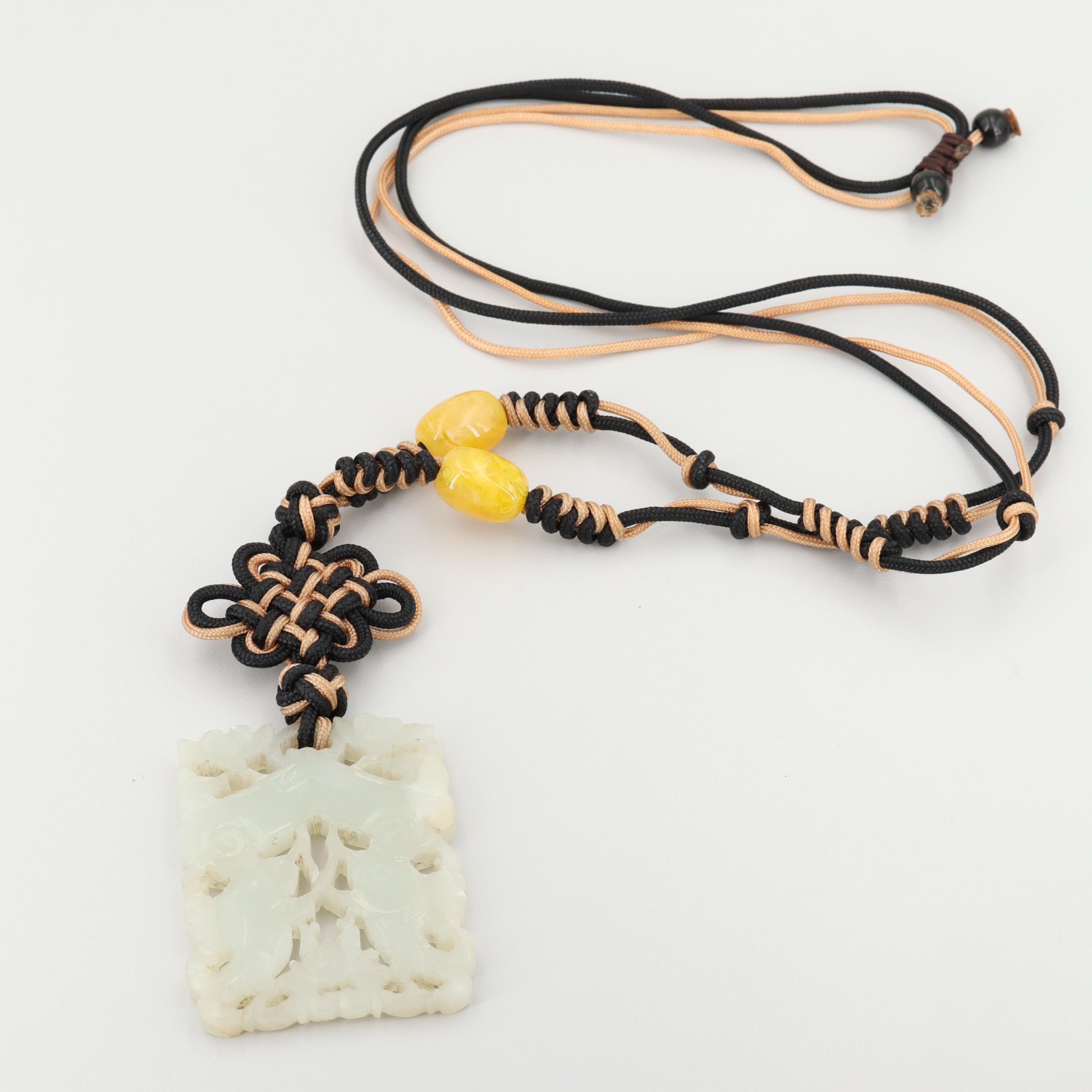 Carved Jadeite, Bowenite and Resin Adjustable Necklaces