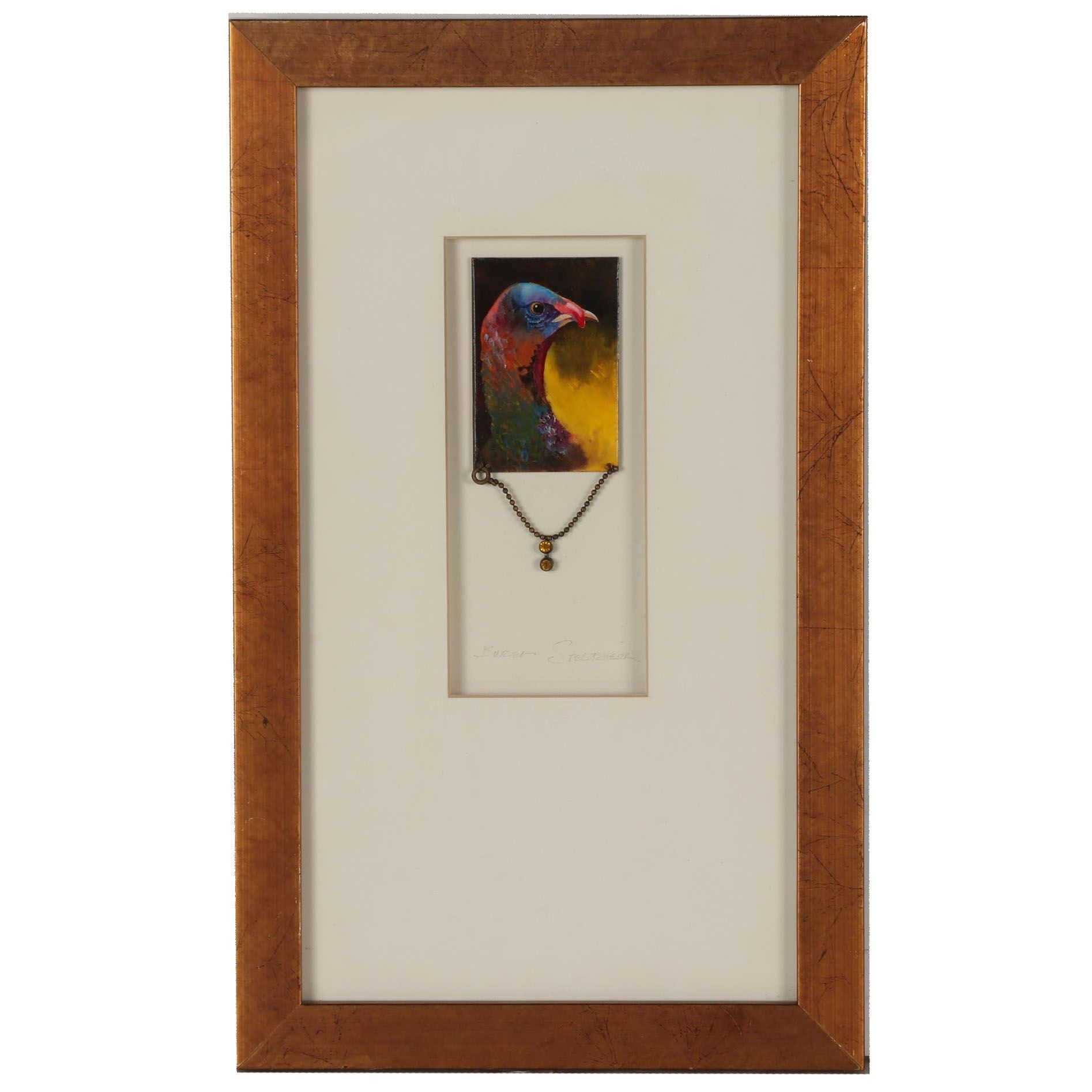 Butler Steltemeier Embellished Watercolor Painting of a Turkey