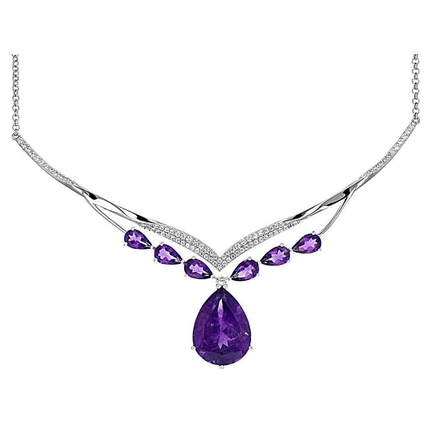 Sterling Silver Amethyst and Zircon Necklace