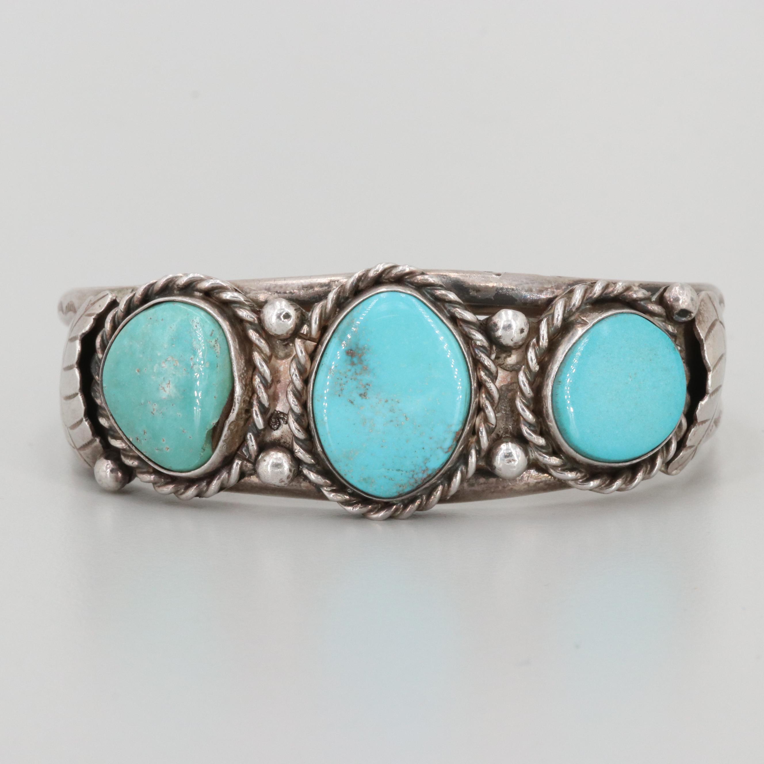 Southwestern Style Sterling Silver Turquoise Cuff Bracelet