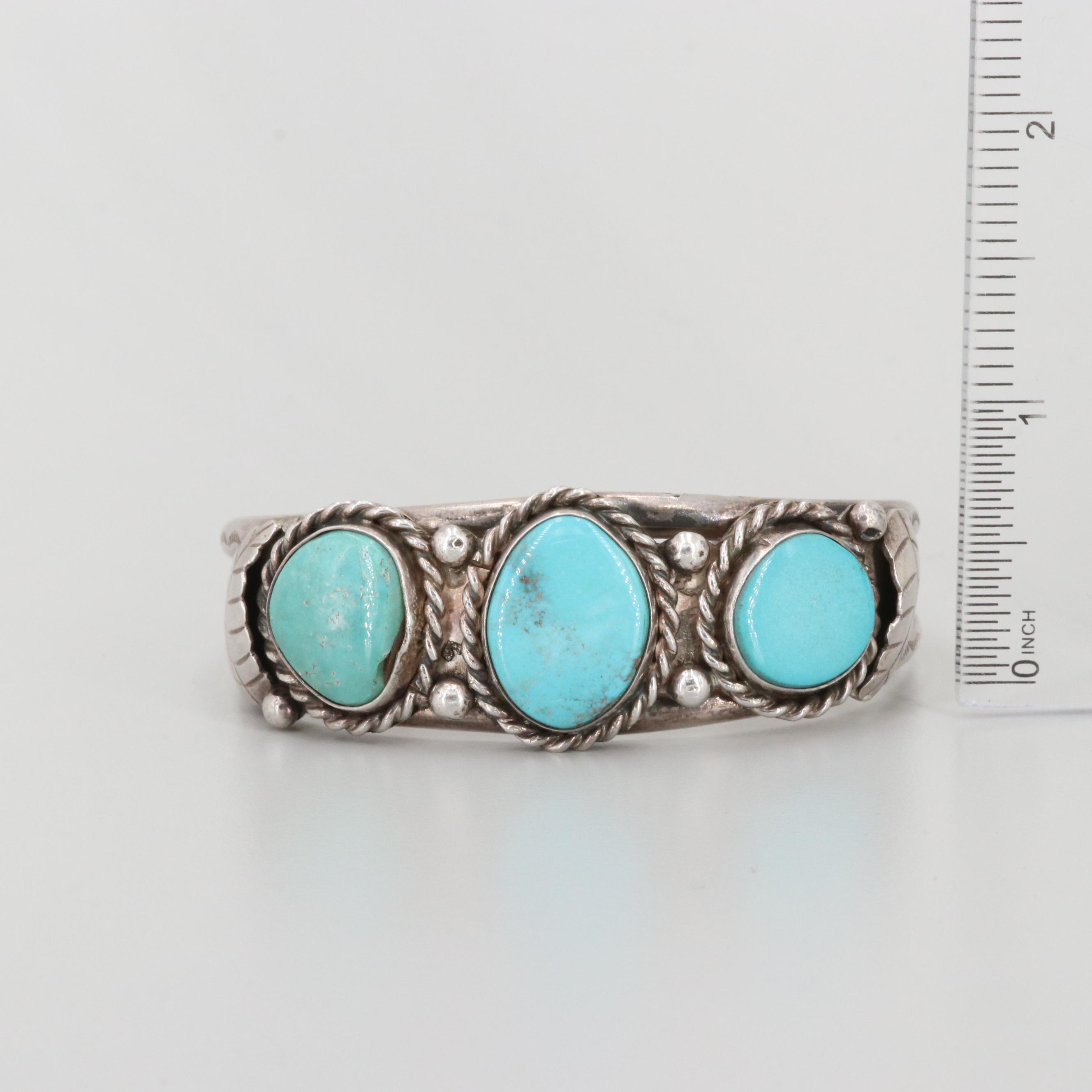 Southwestern Style Sterling Silver Turquoise Cuff Bracelet