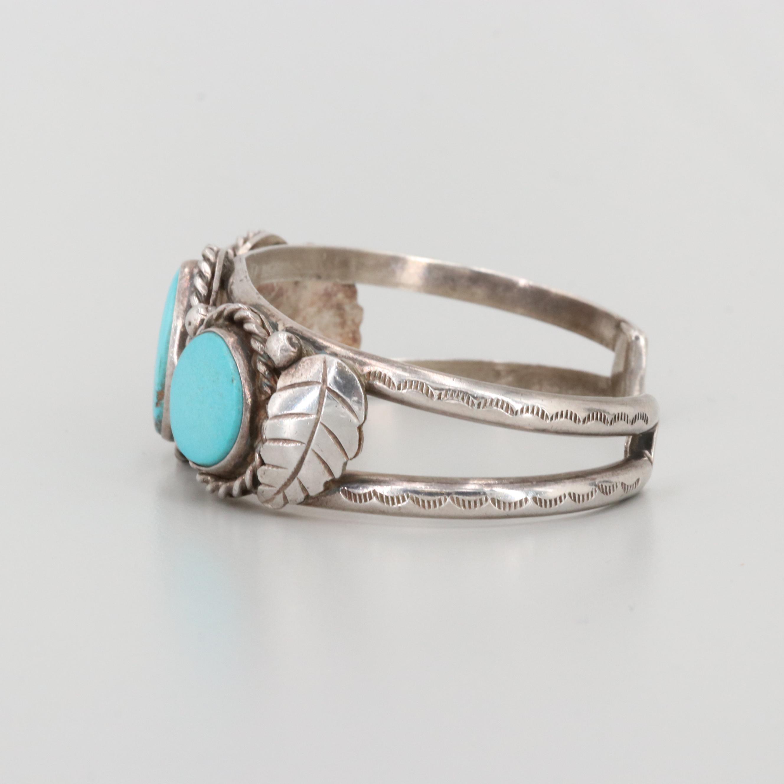 Southwestern Style Sterling Silver Turquoise Cuff Bracelet