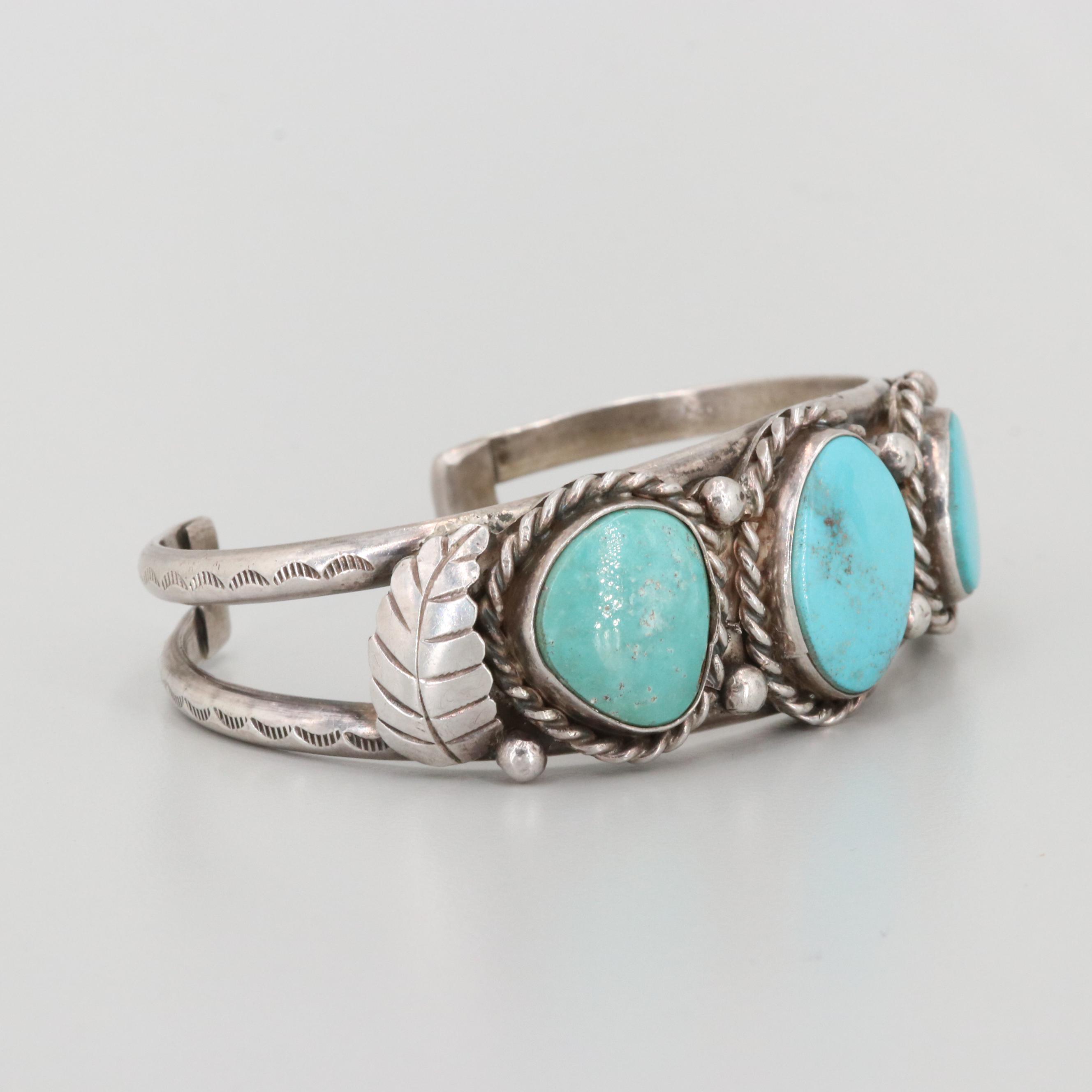 Southwestern Style Sterling Silver Turquoise Cuff Bracelet