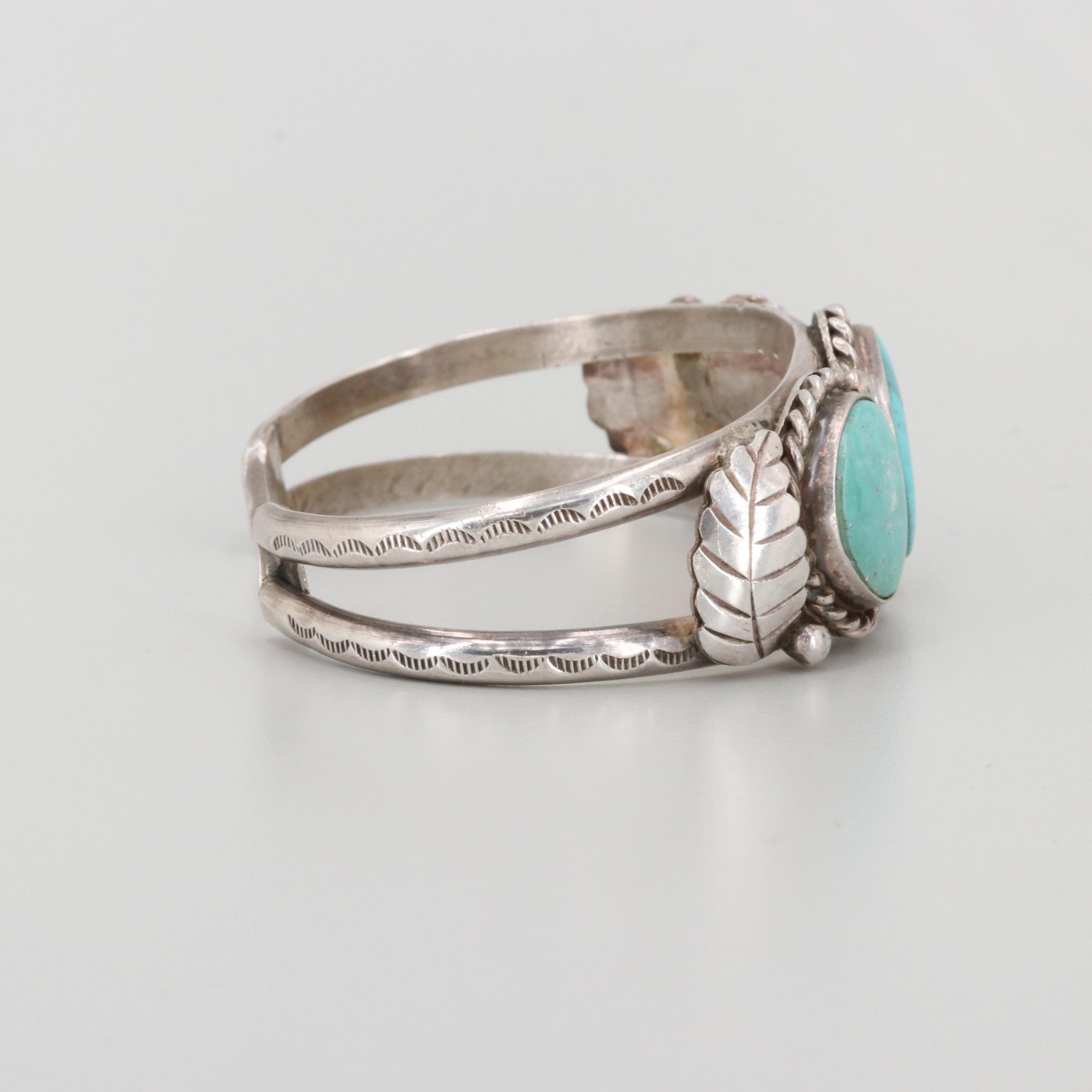 Southwestern Style Sterling Silver Turquoise Cuff Bracelet