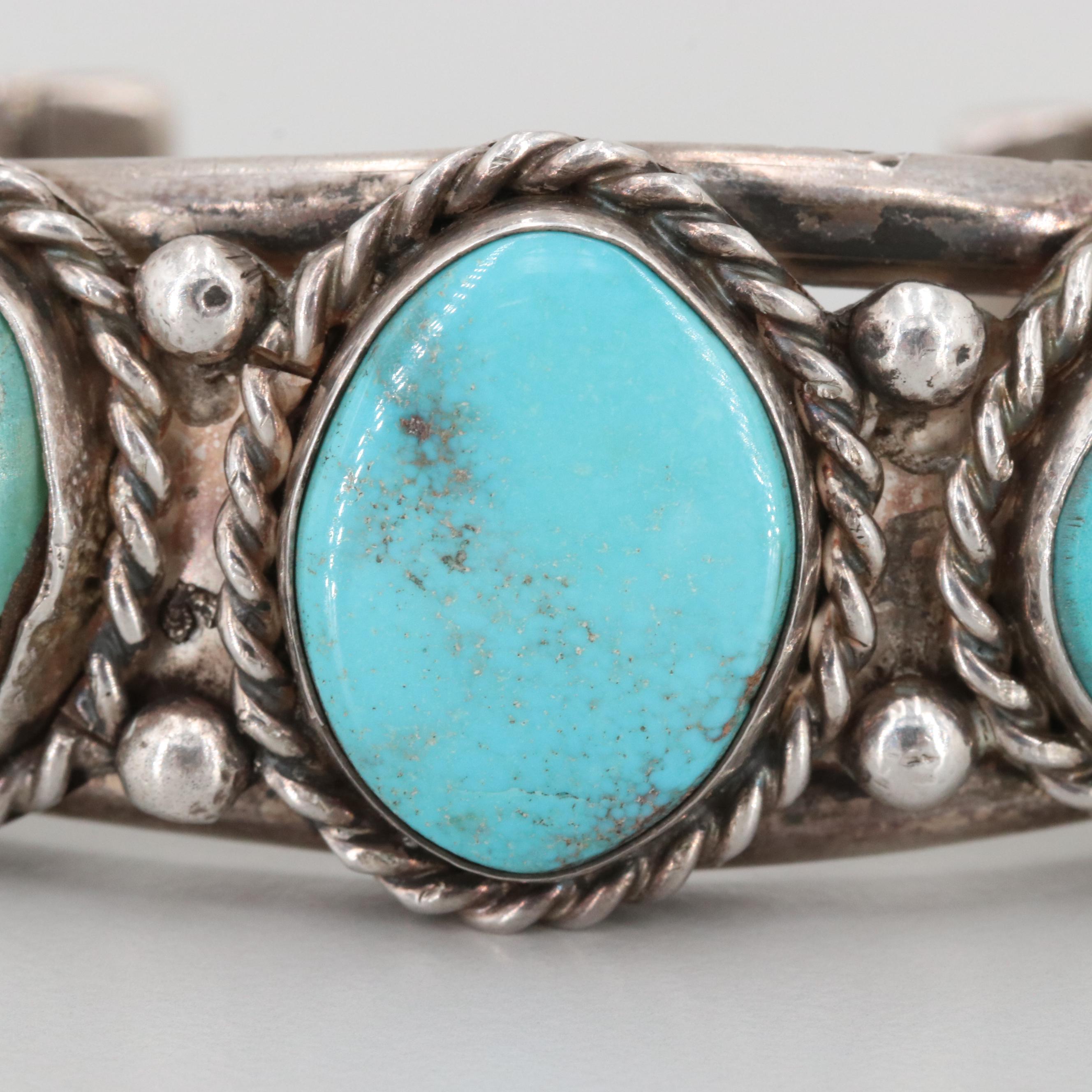 Southwestern Style Sterling Silver Turquoise Cuff Bracelet
