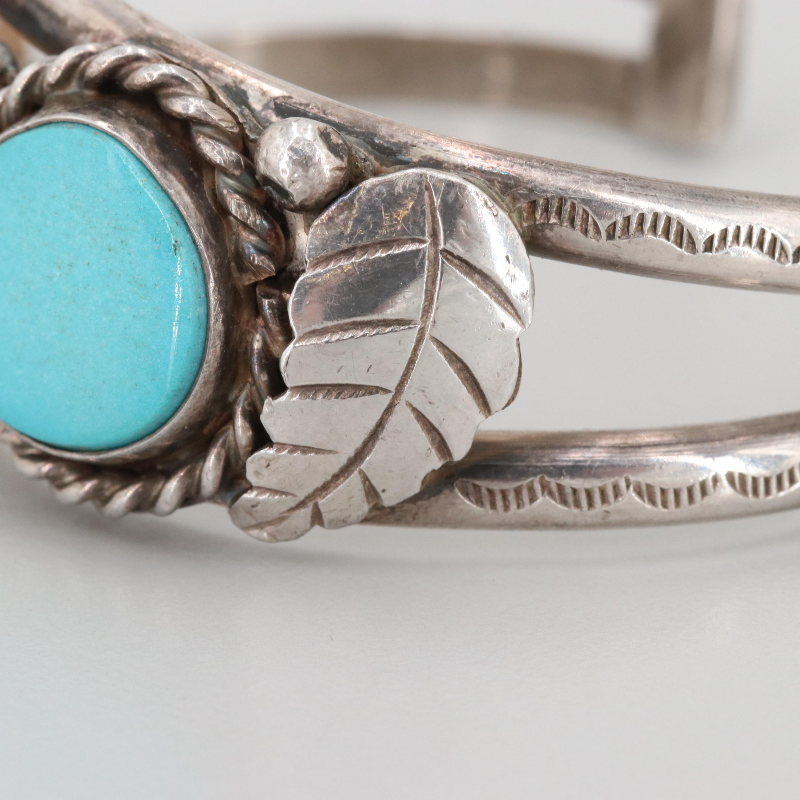 Southwestern Style Sterling Silver Turquoise Cuff Bracelet