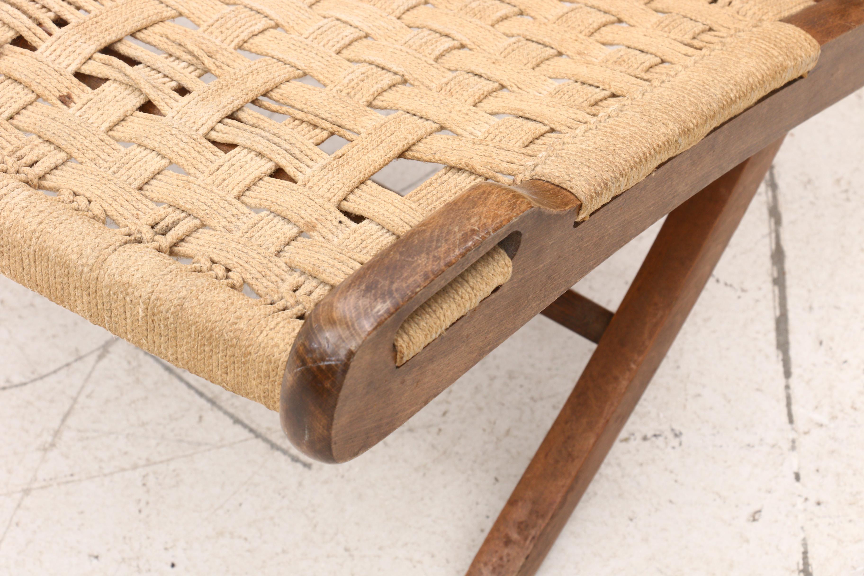 Mid Century Modern Hans Wegner Style Walnut Folding Rope Chairs