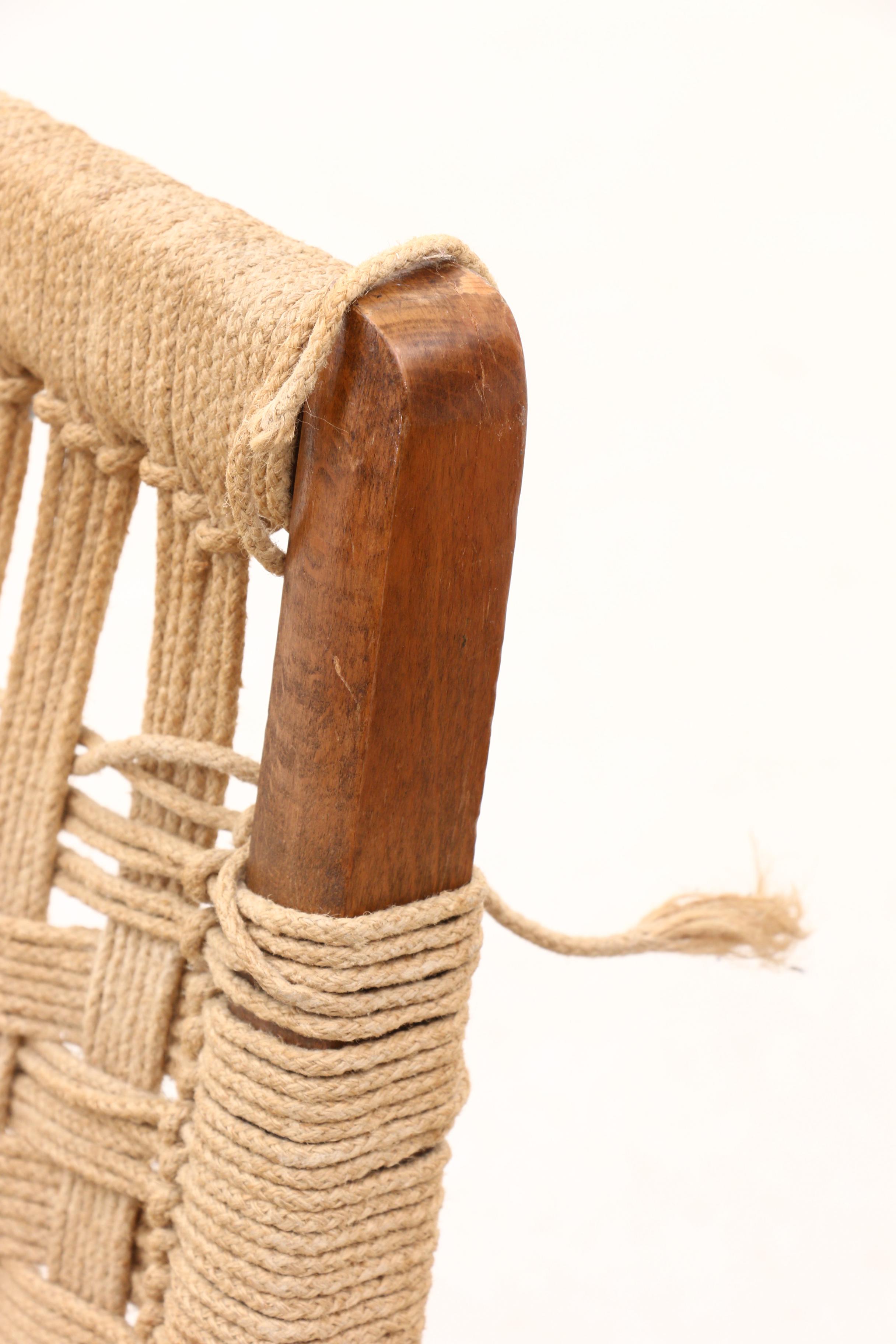 Mid Century Modern Hans Wegner Style Walnut Folding Rope Chairs