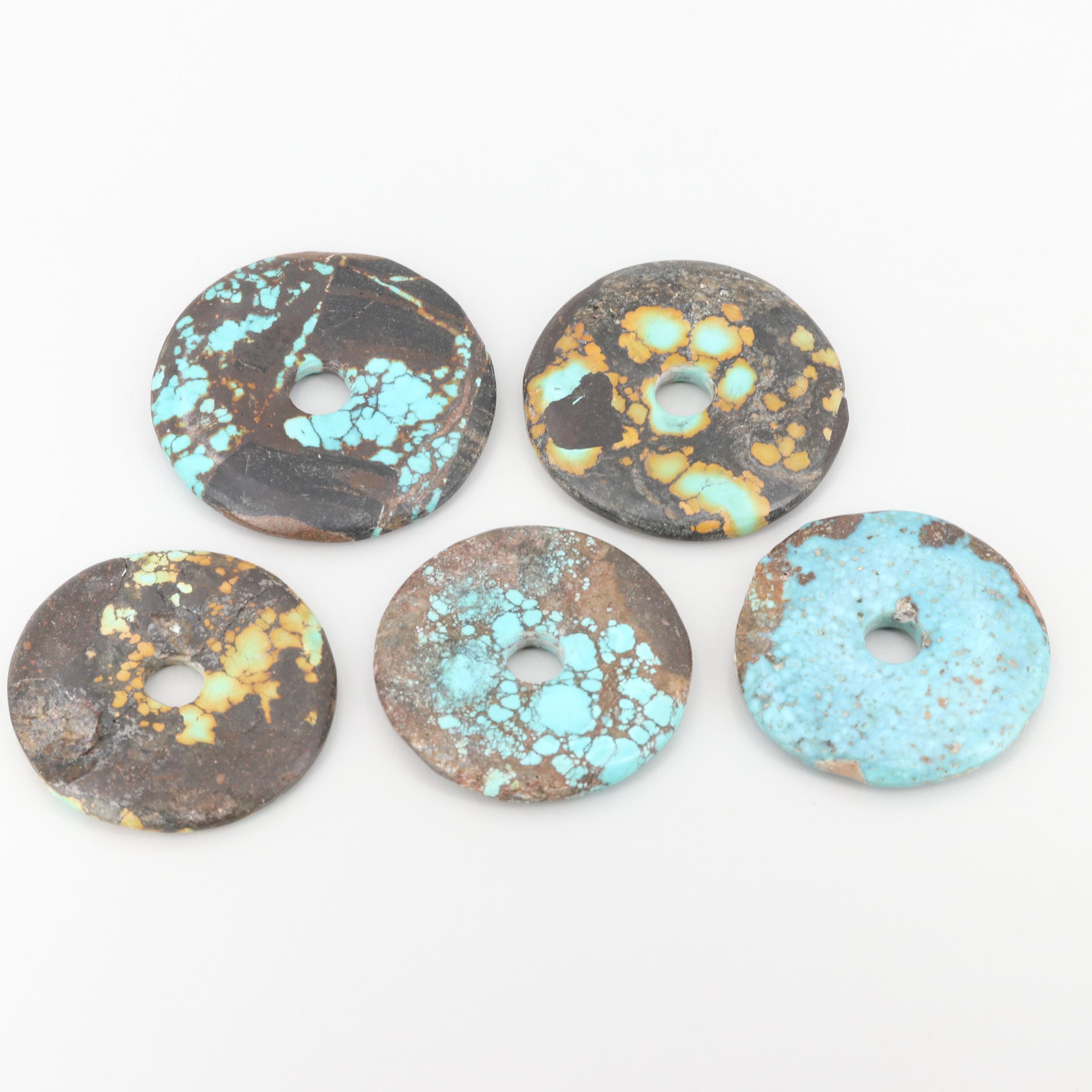 Loose Turquoise Carvings Including Discs and Figural Bead