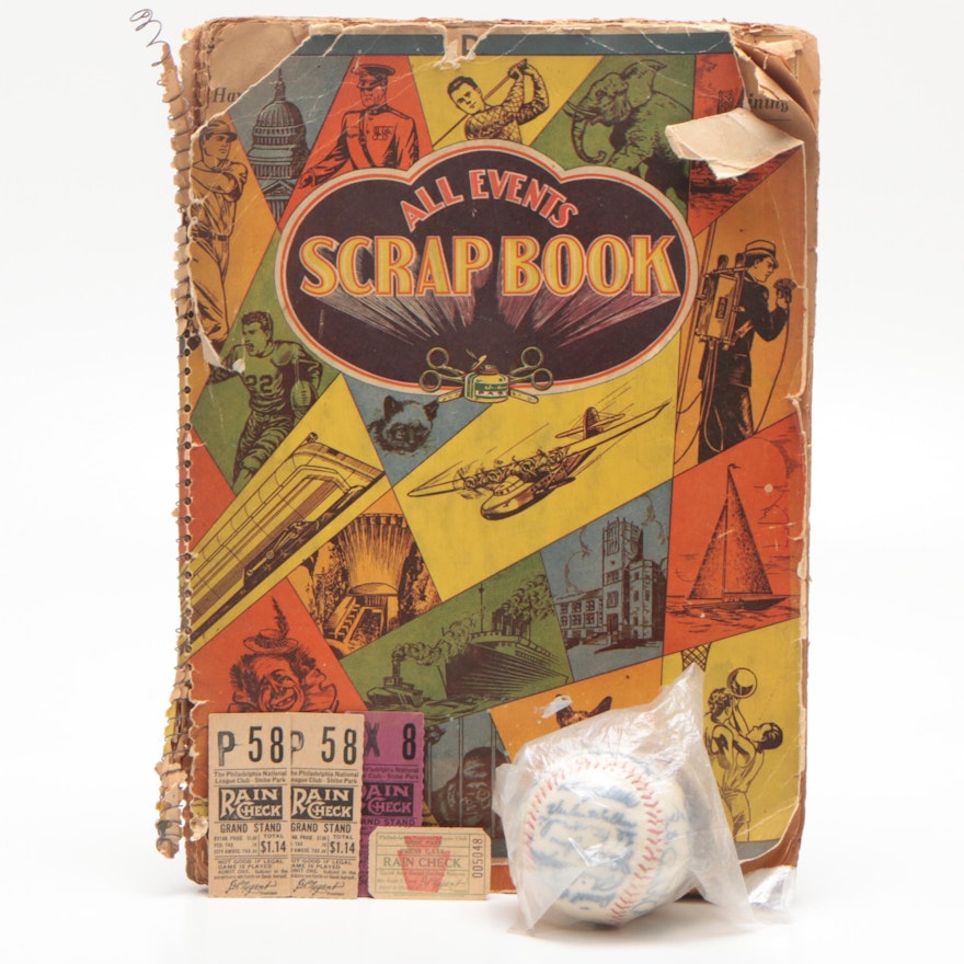 1930-1940s Cincinnati Reds Scrapbook, Ticket Stubs and 1973 Stamped Baseball