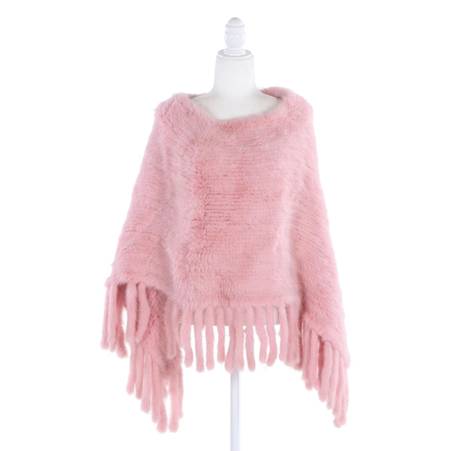 Pink Knitted Mink Fur Poncho