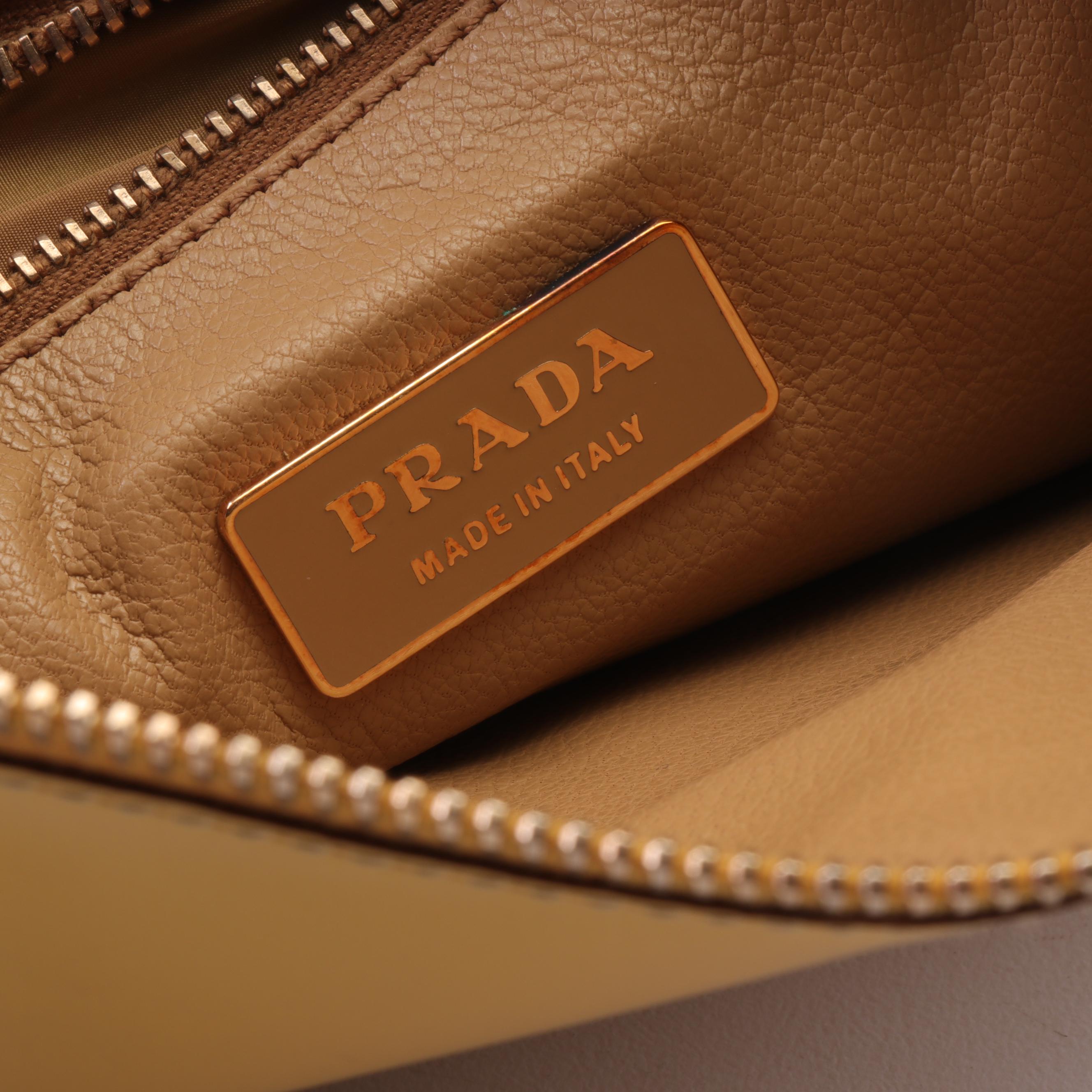 Prada Cervo Leather Clutch in Yellow with Light Brown Interior