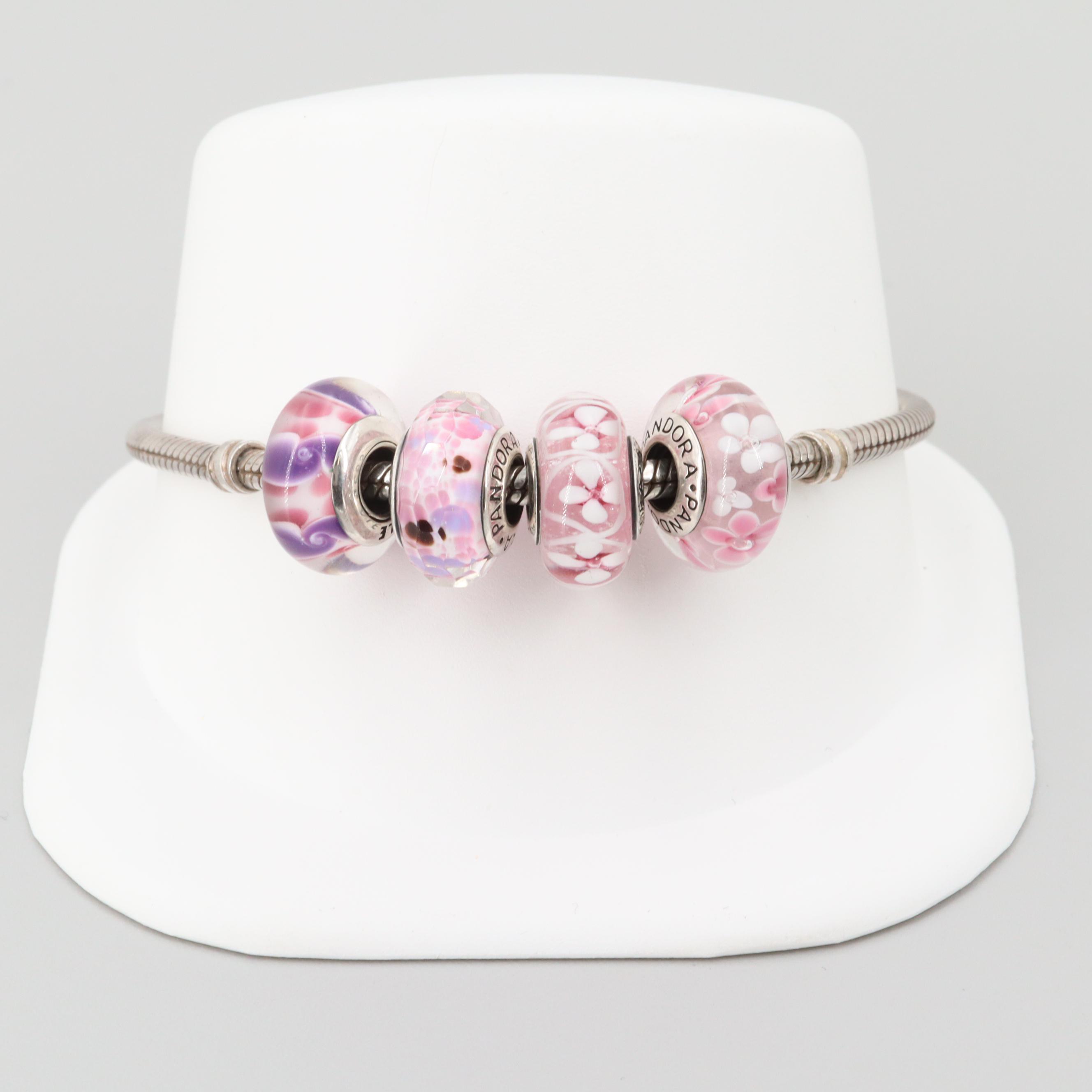 Pandora Sterling Silver Glass Charm Bracelet