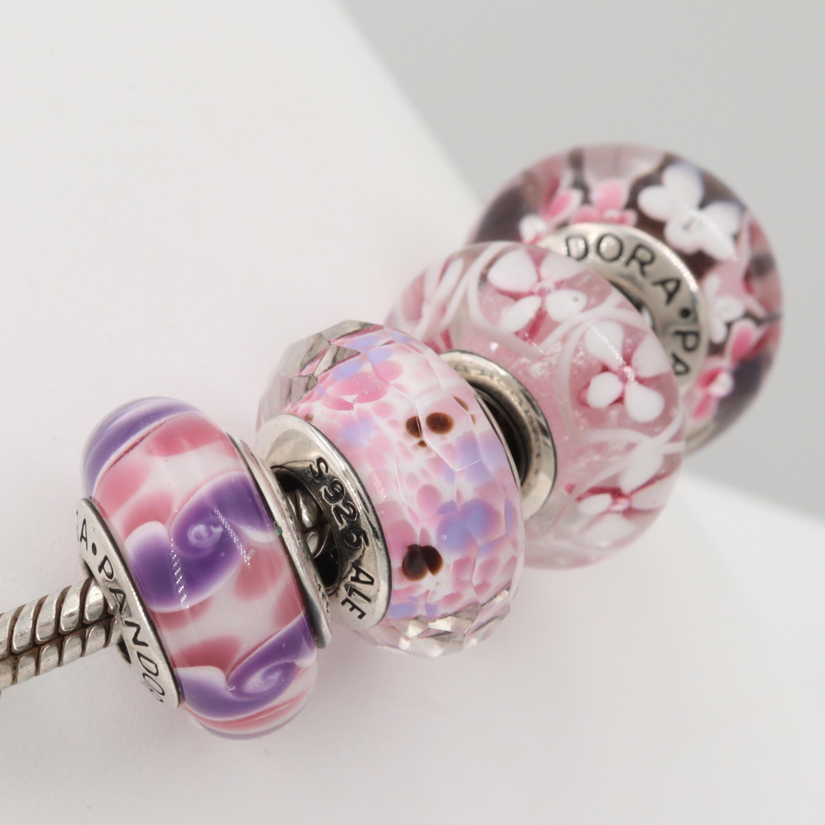 Pandora Sterling Silver Glass Charm Bracelet