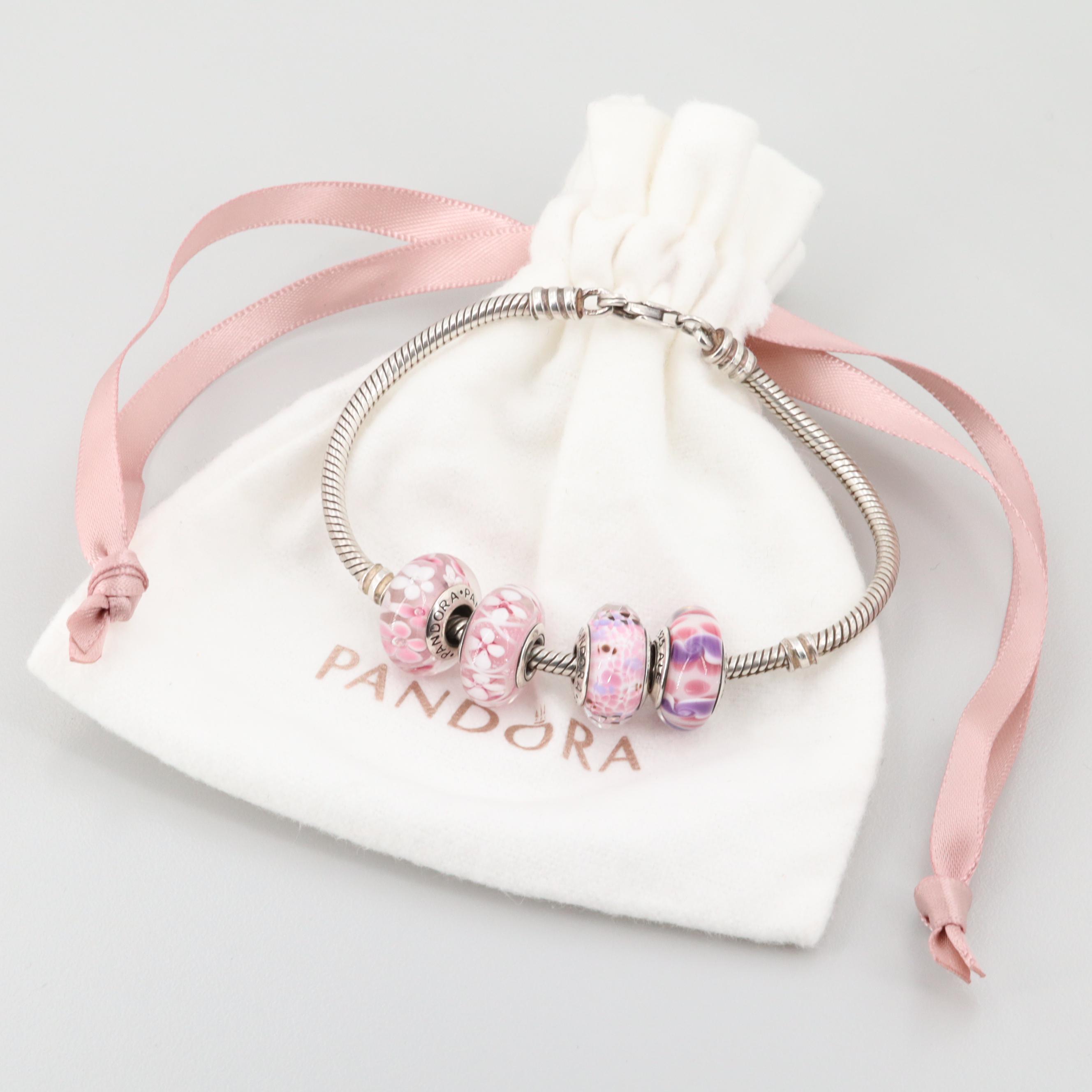 Pandora Sterling Silver Glass Charm Bracelet