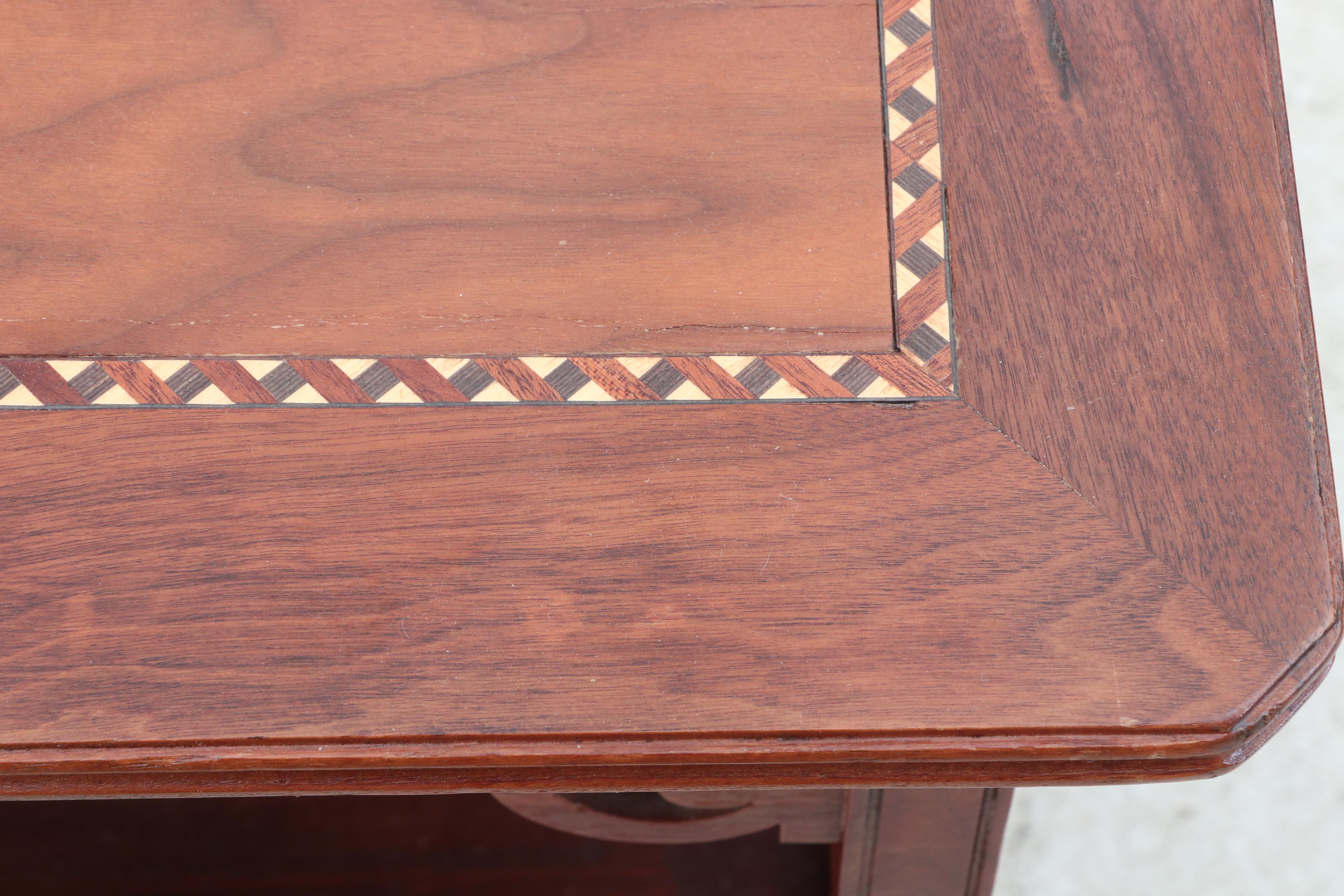 Aesthetic Movement Walnut Inlaid Sewing Table on Casters, 19th Century