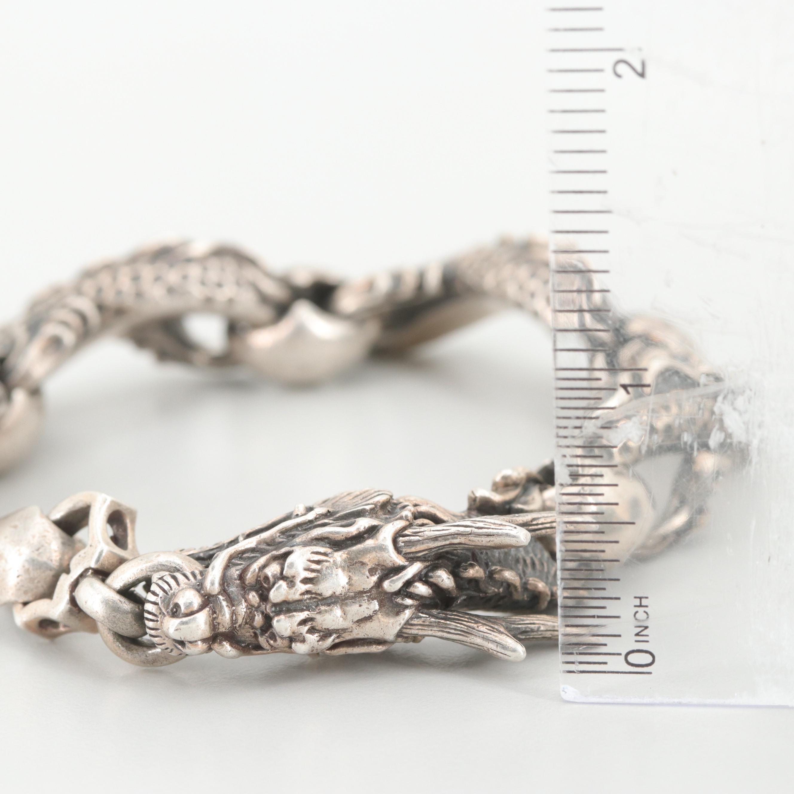 Bull Blood Sterling Silver Dragon Link Bracelet