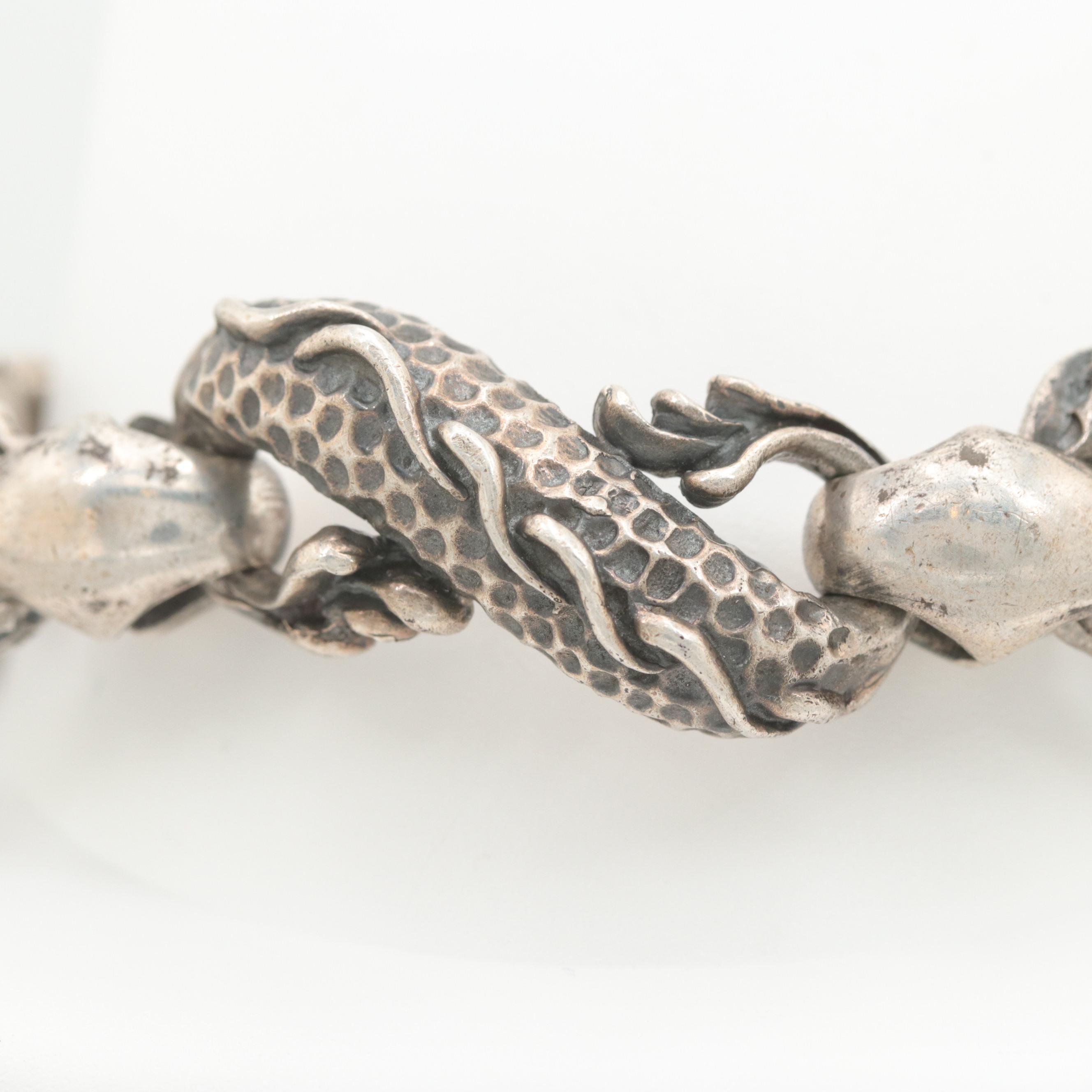 Bull Blood Sterling Silver Dragon Link Bracelet