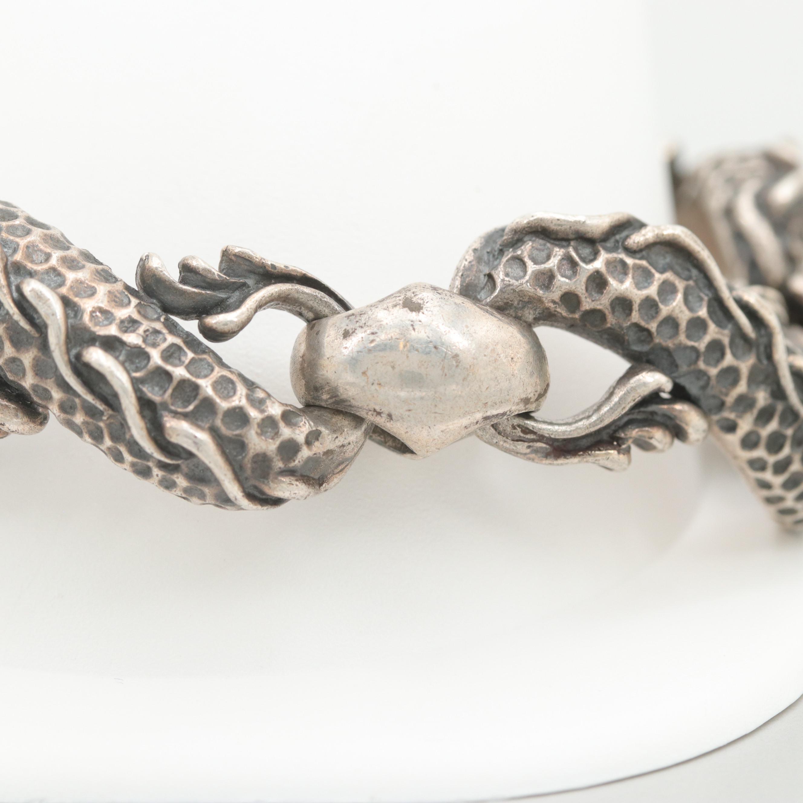 Bull Blood Sterling Silver Dragon Link Bracelet
