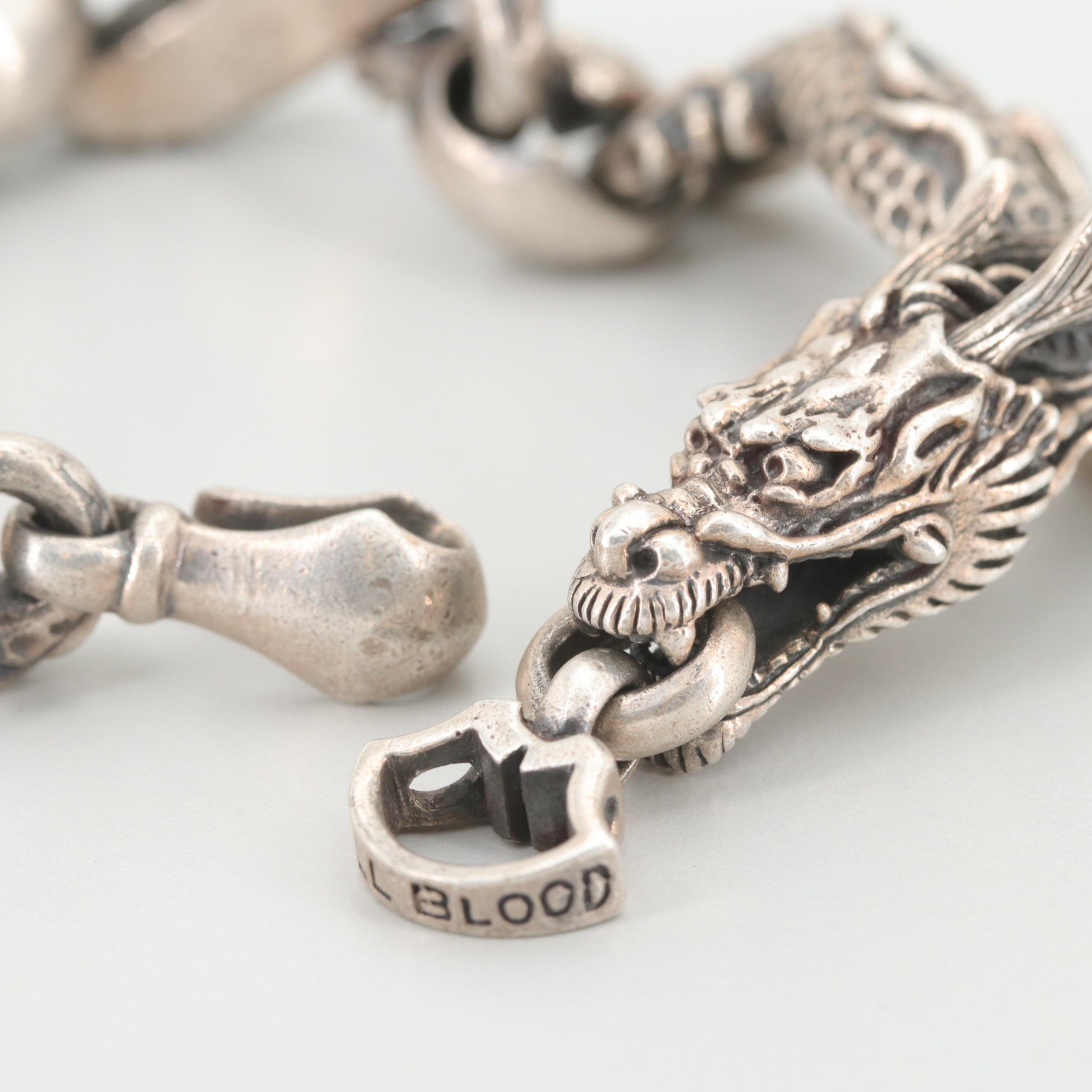 Bull Blood Sterling Silver Dragon Link Bracelet