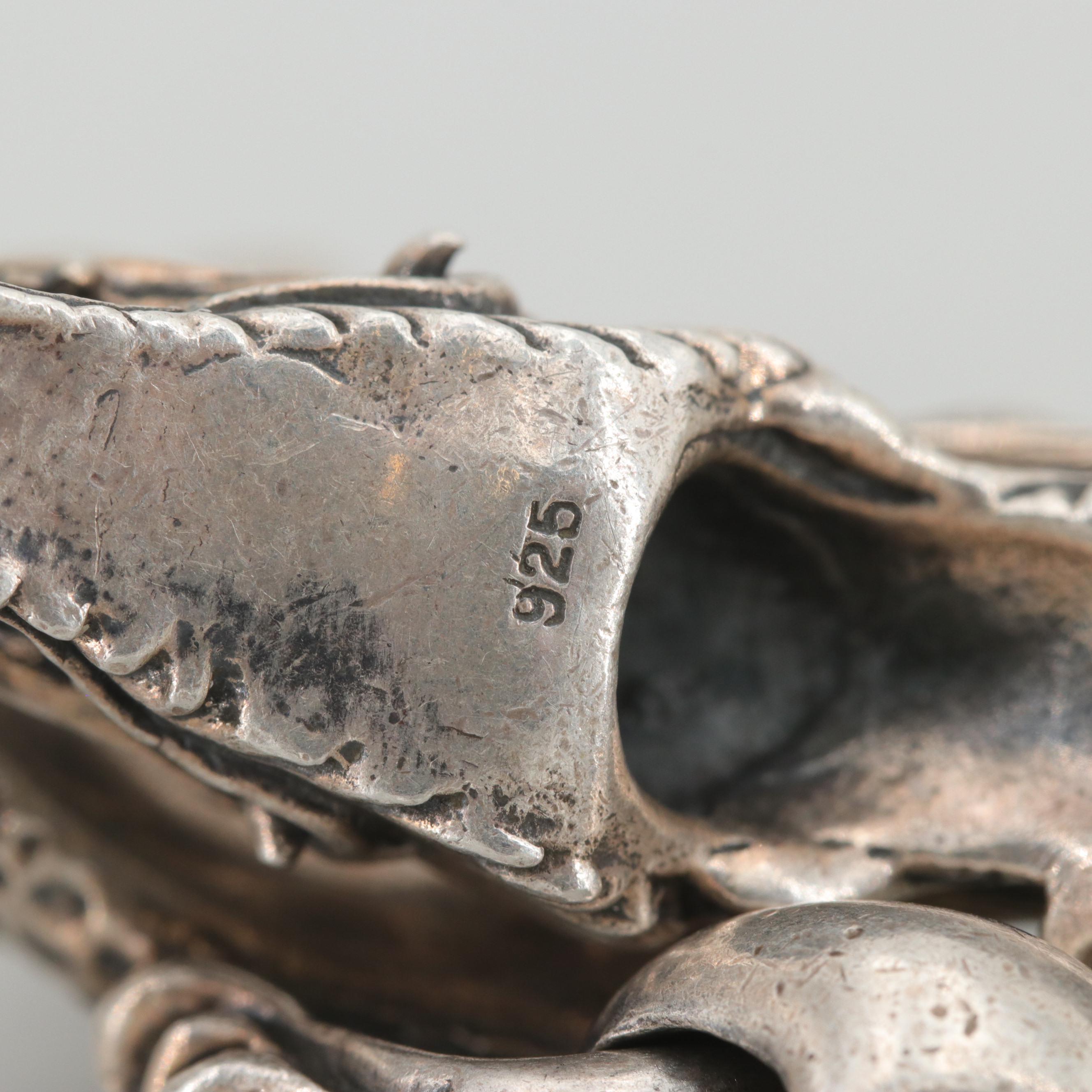 Bull Blood Sterling Silver Dragon Link Bracelet