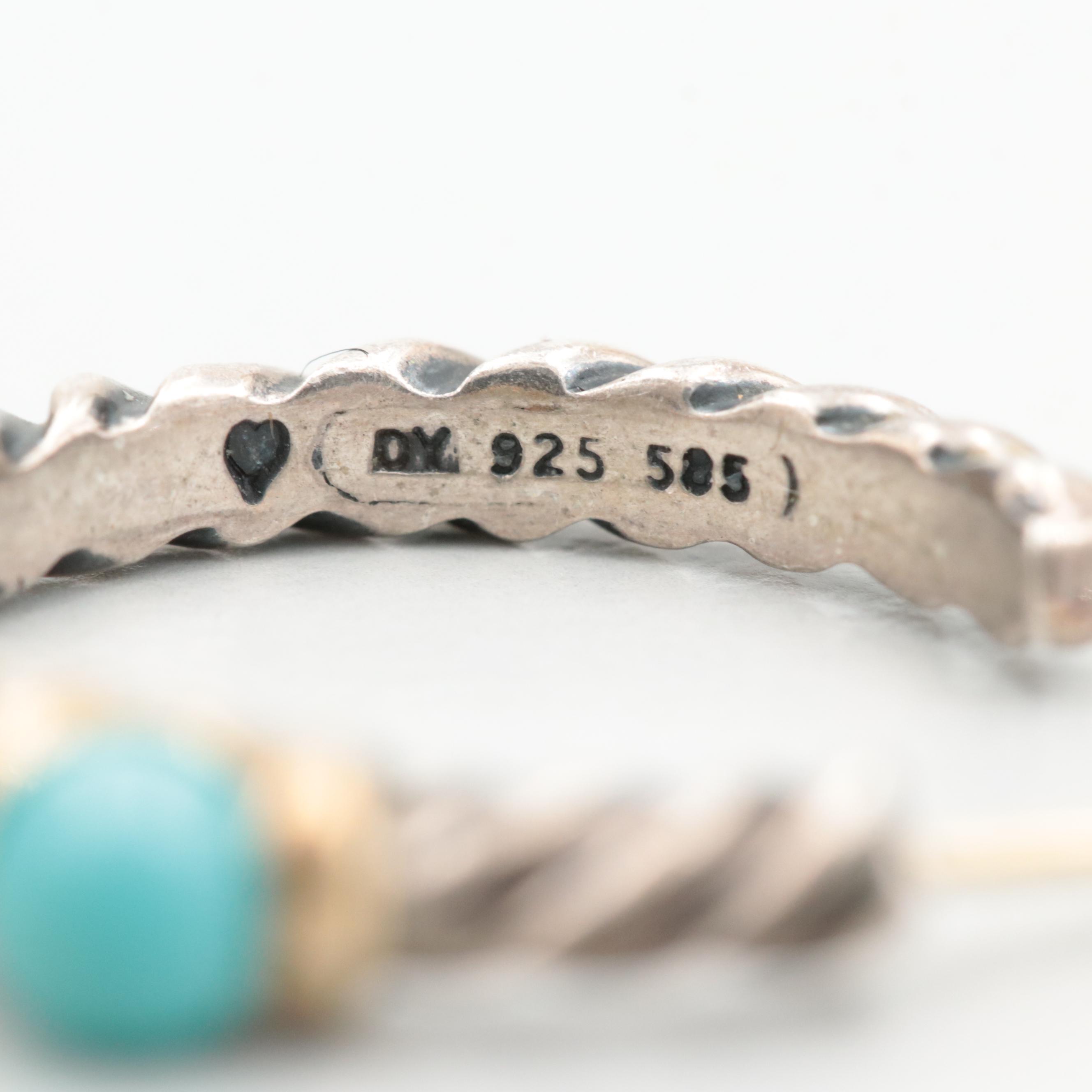 David Yurman Sterling Silver Turquoise Hoop Earrings 14K White Gold Accents