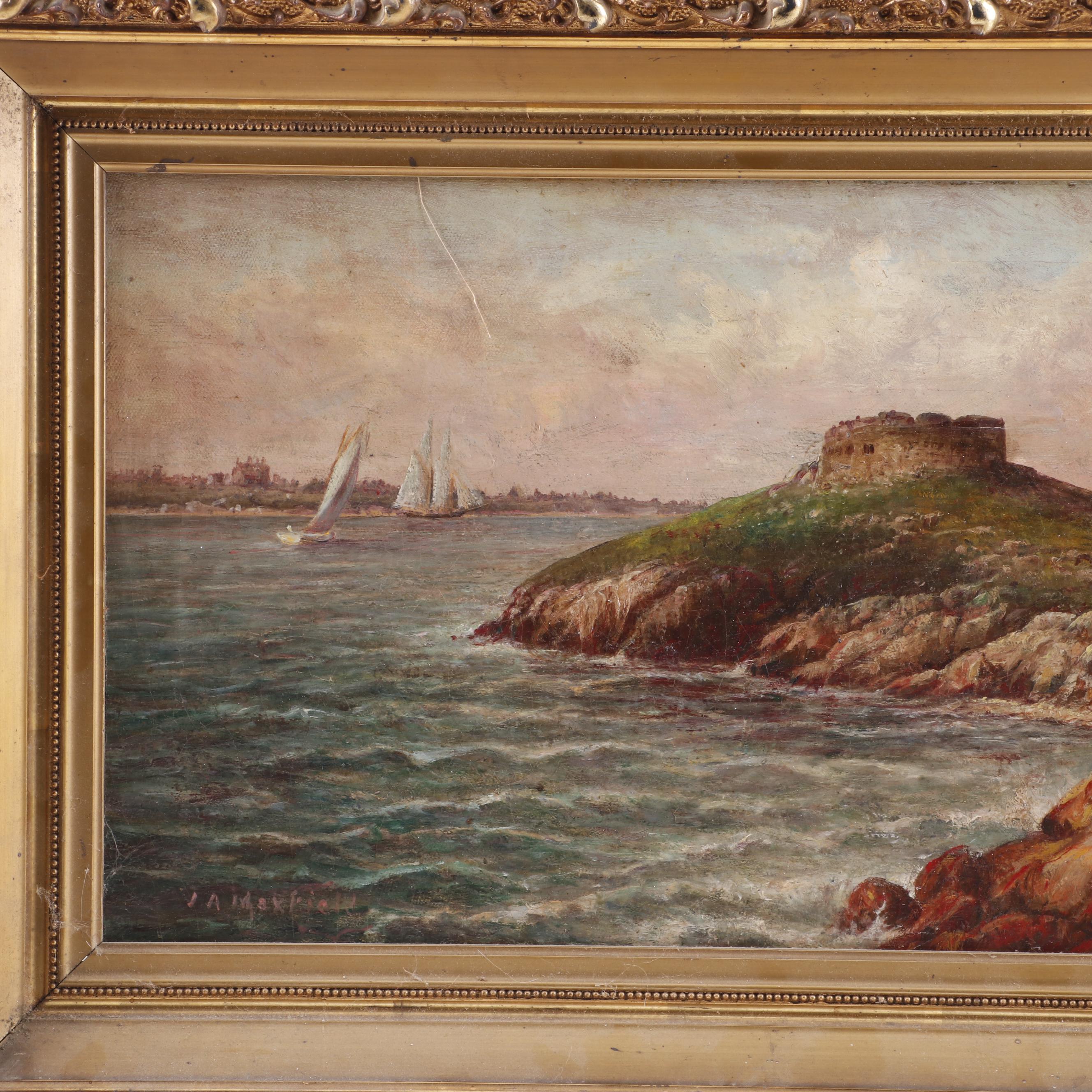 J. A. Maxfield Coastal Landscape Oil Painting, Late 19th Century