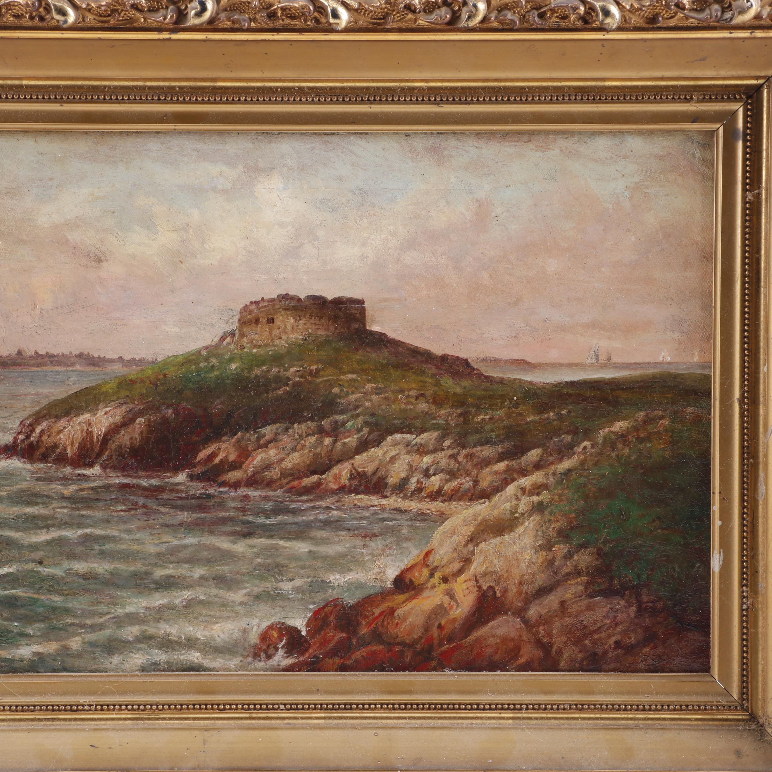 J. A. Maxfield Coastal Landscape Oil Painting, Late 19th Century