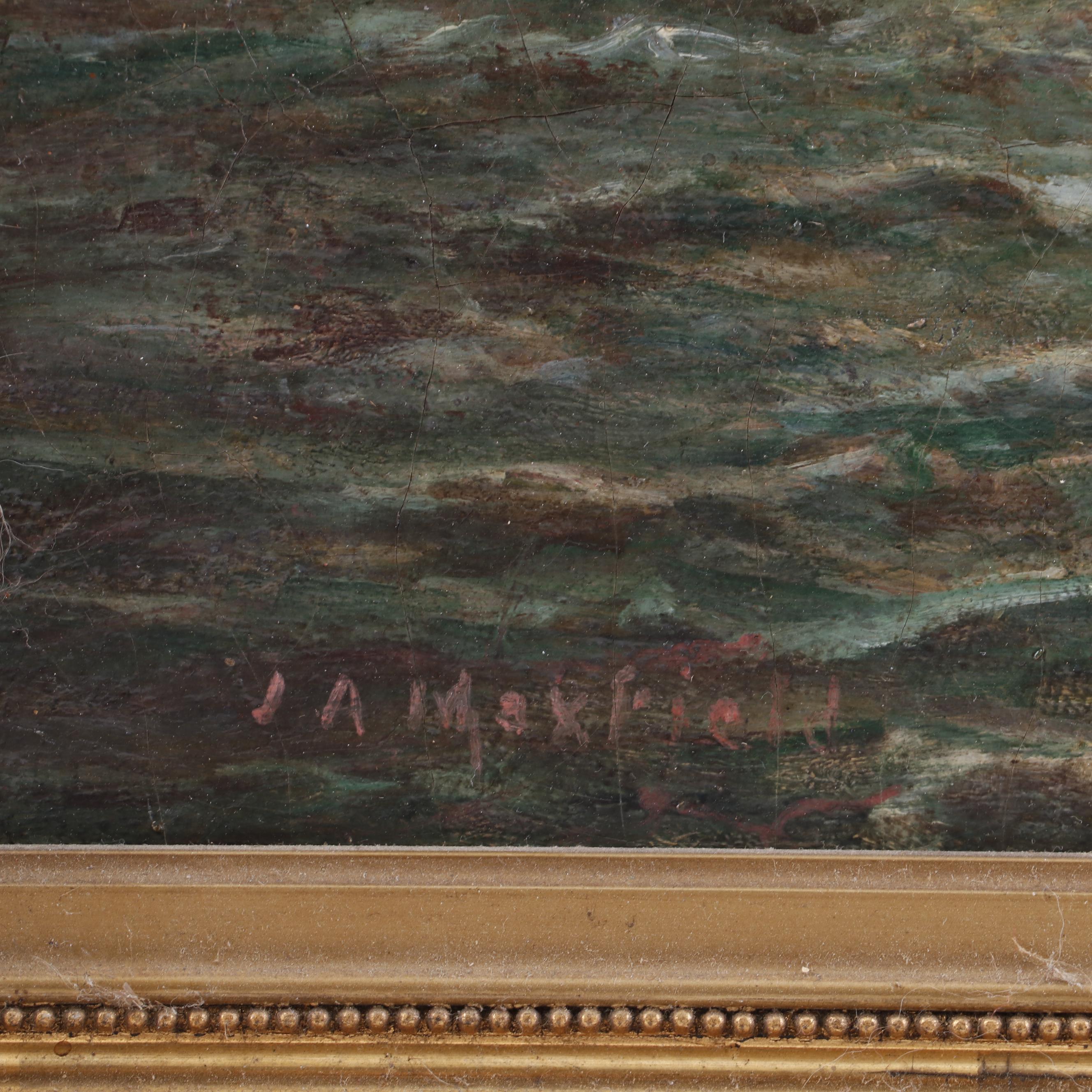 J. A. Maxfield Coastal Landscape Oil Painting, Late 19th Century