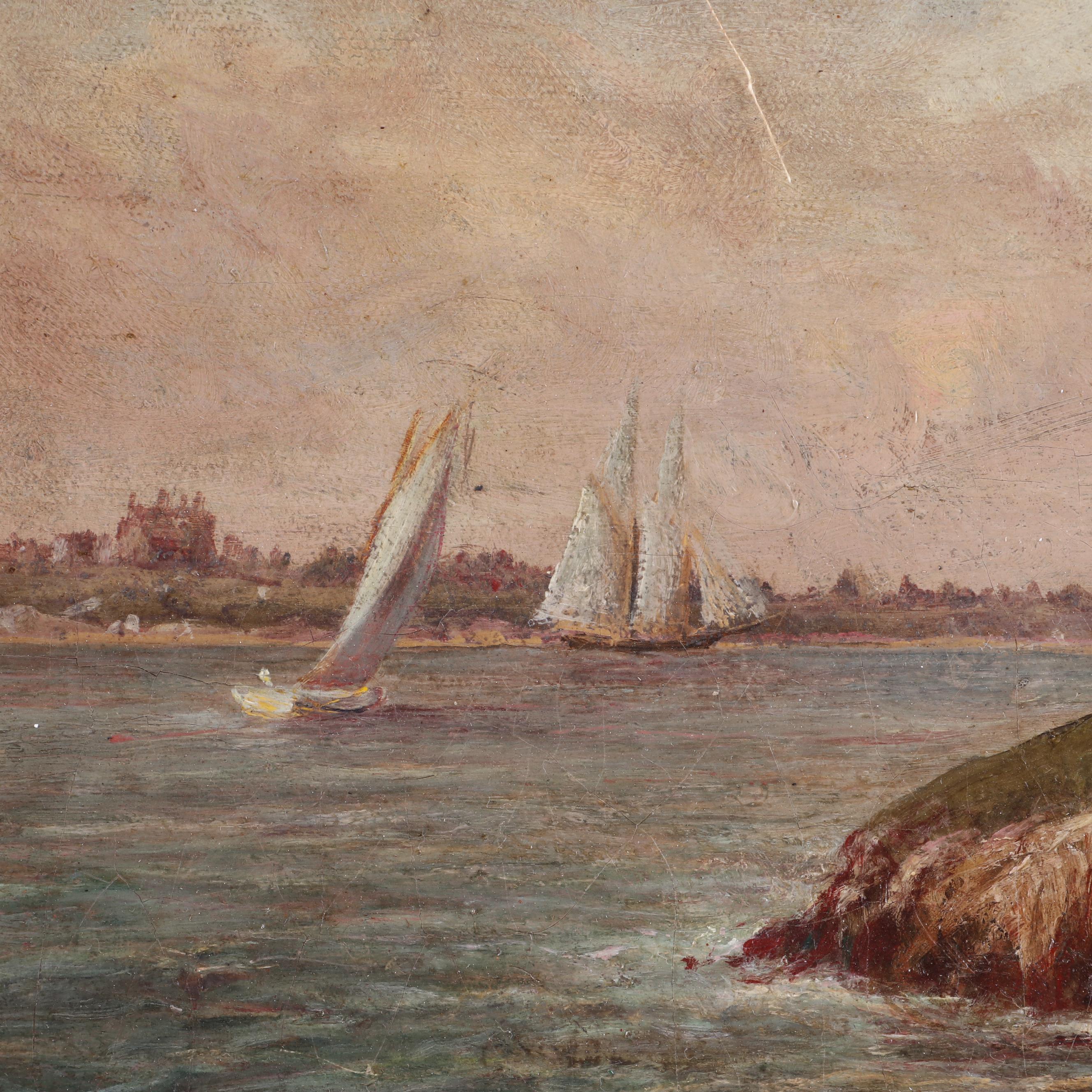 J. A. Maxfield Coastal Landscape Oil Painting, Late 19th Century