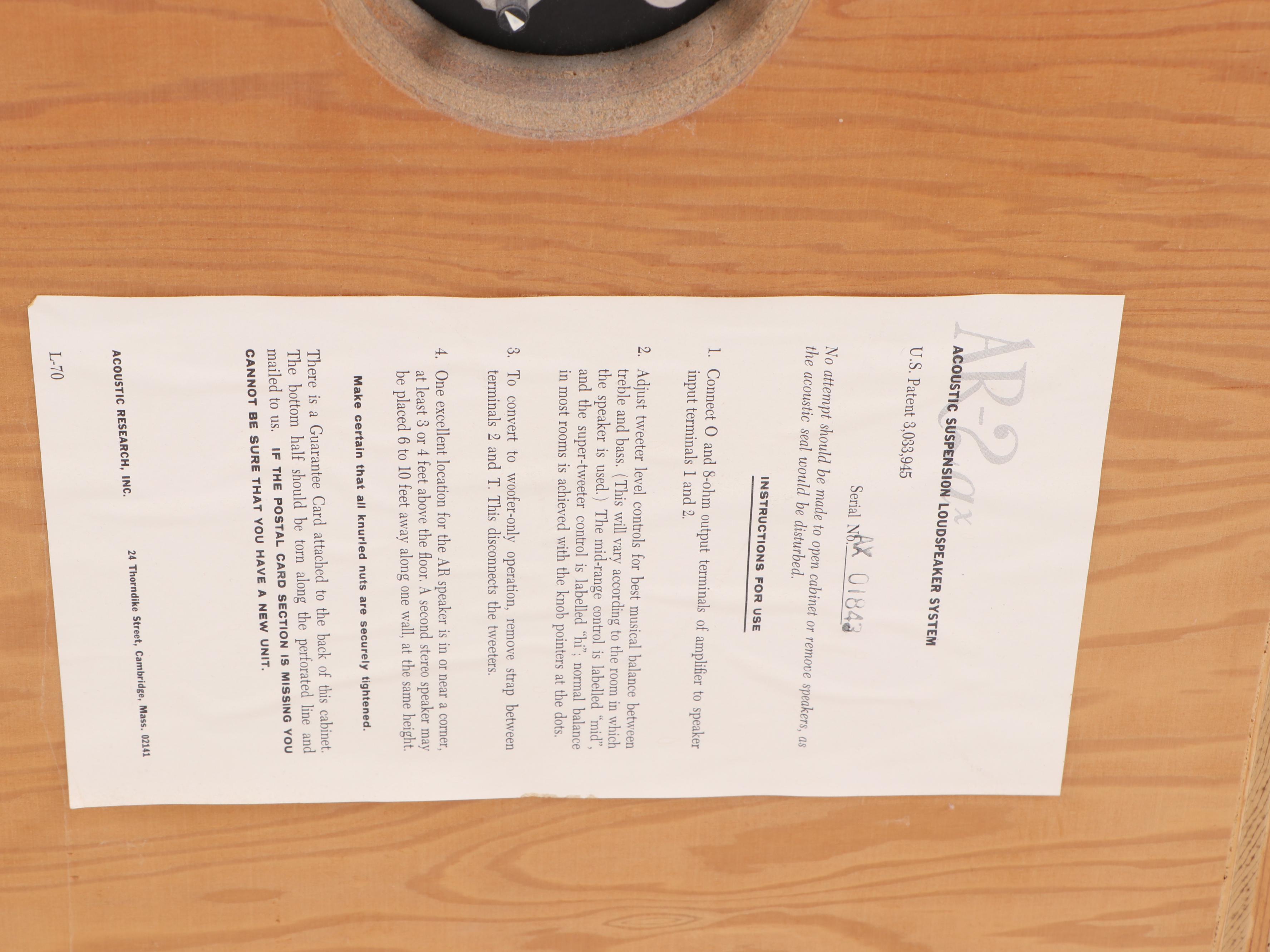 Acoustic Research Amerock Loudspeaker Housing Unit with Speakers