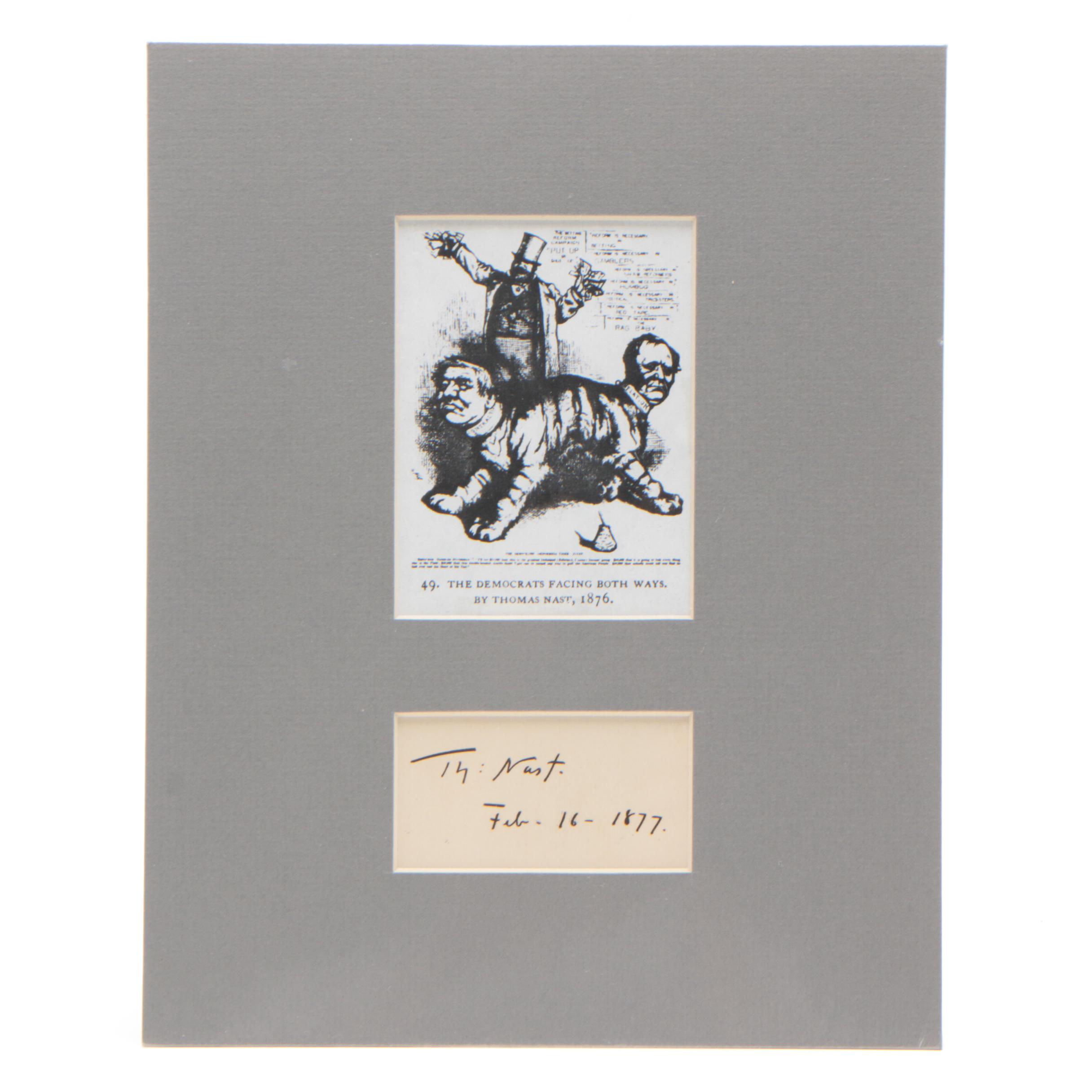 1877 Thomas Nast Political Cartoonist Autograph Cut JSA Visual COA