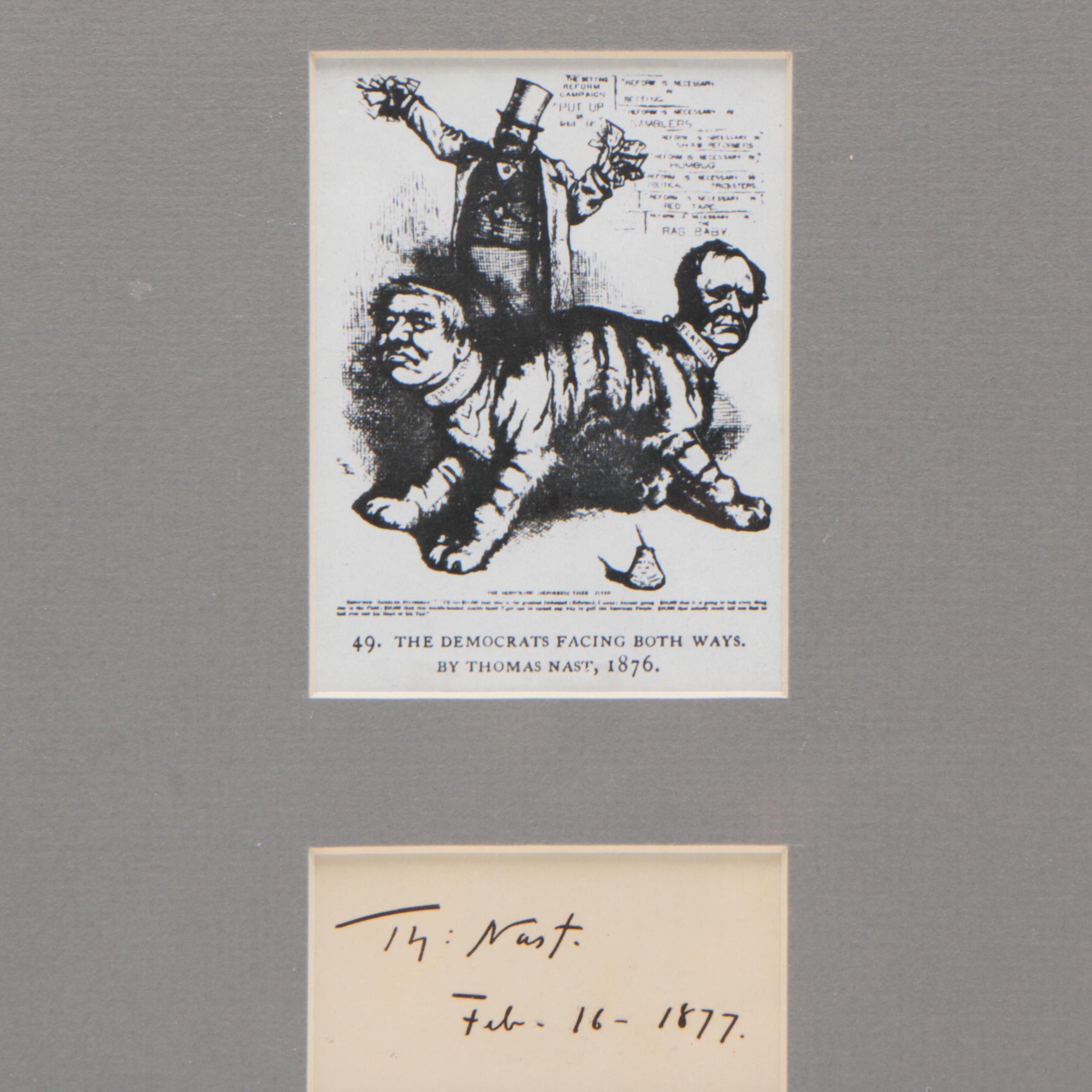 1877 Thomas Nast Political Cartoonist Autograph Cut JSA Visual COA
