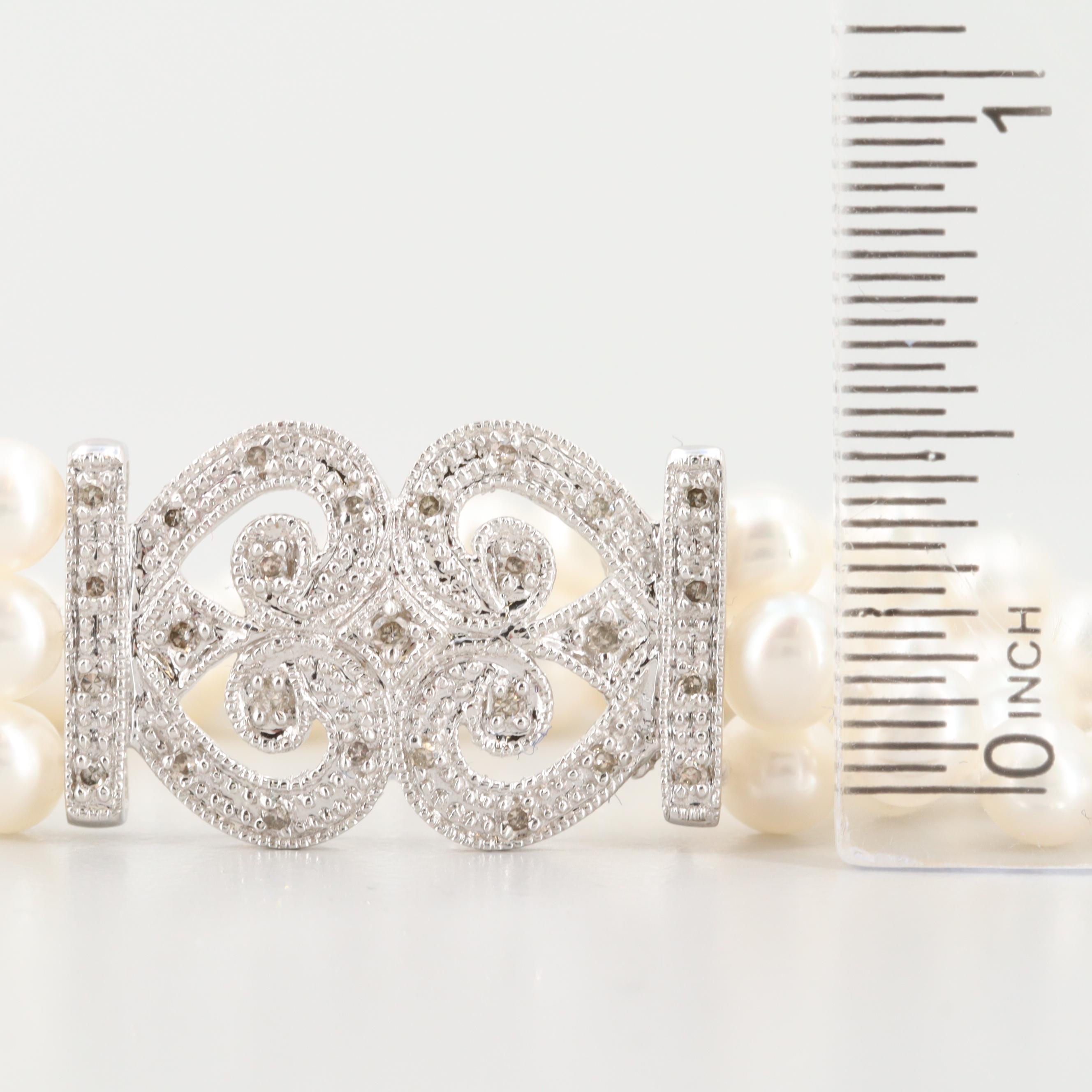 Alwand Vahan 14K White Gold Triple Strand Diamond and Cultured Pearl Bracelet