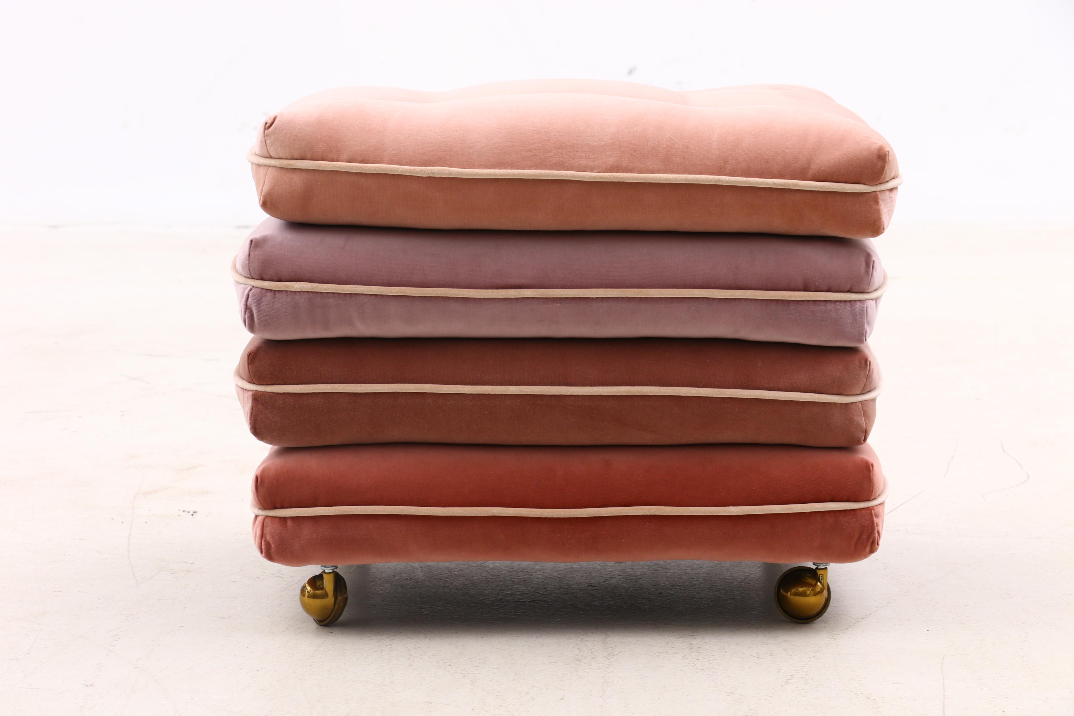 Custom Pink Ombre Stacked Cushion Stool on Brass Casters