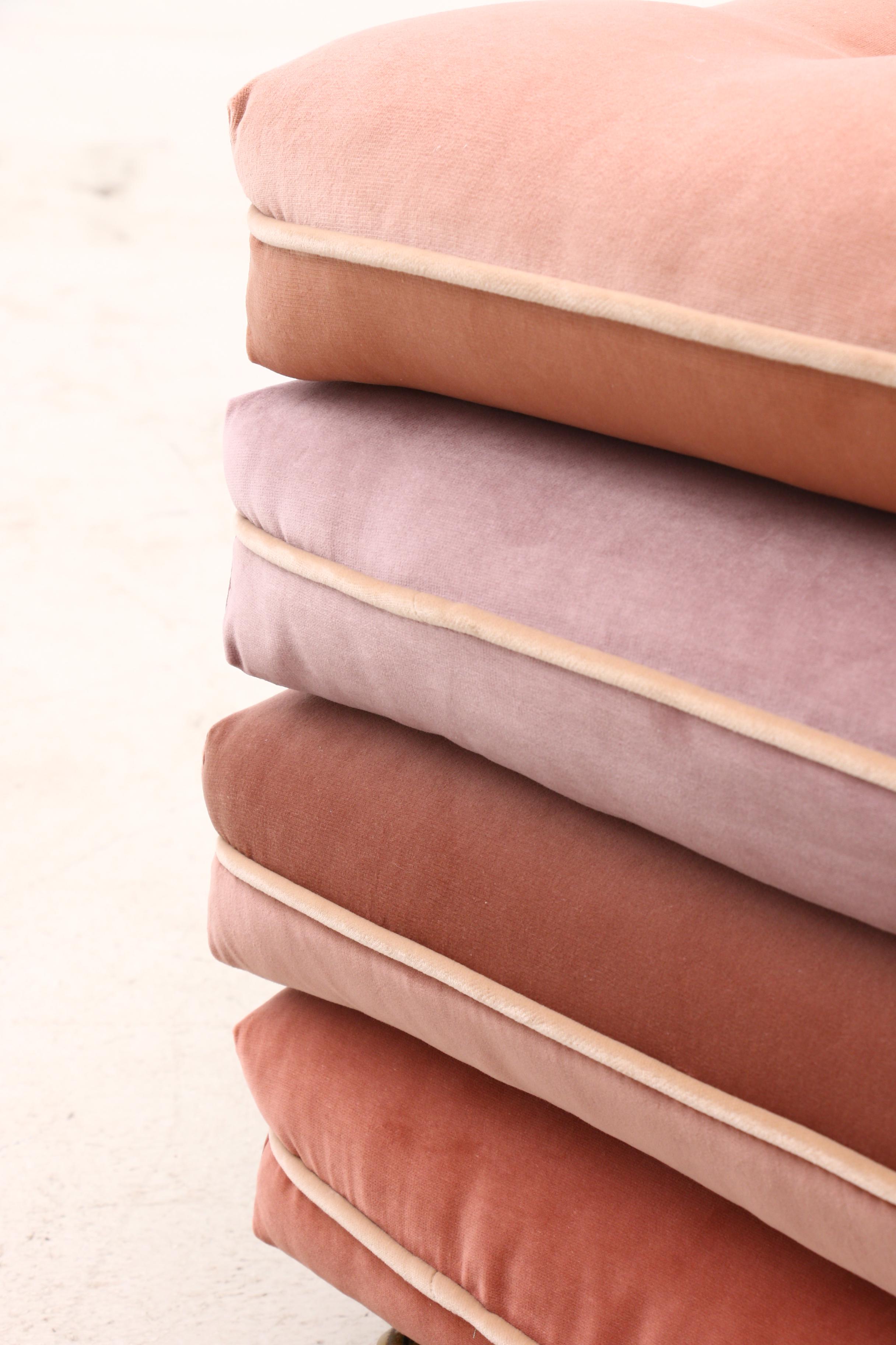 Custom Pink Ombre Stacked Cushion Stool on Brass Casters