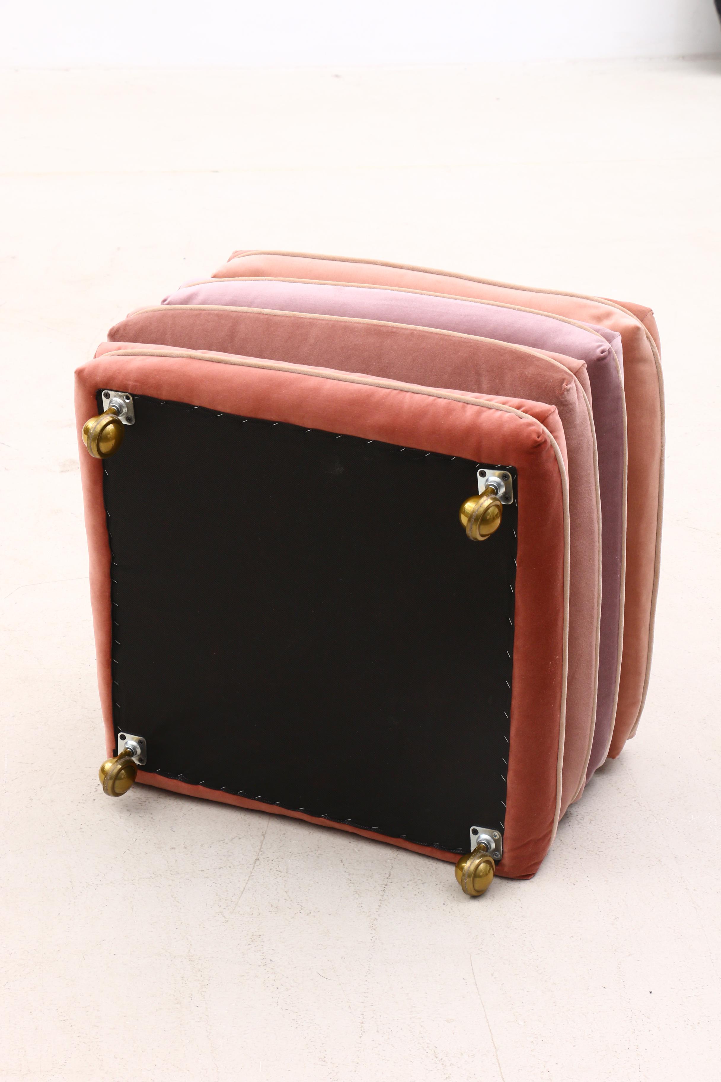 Custom Pink Ombre Stacked Cushion Stool on Brass Casters