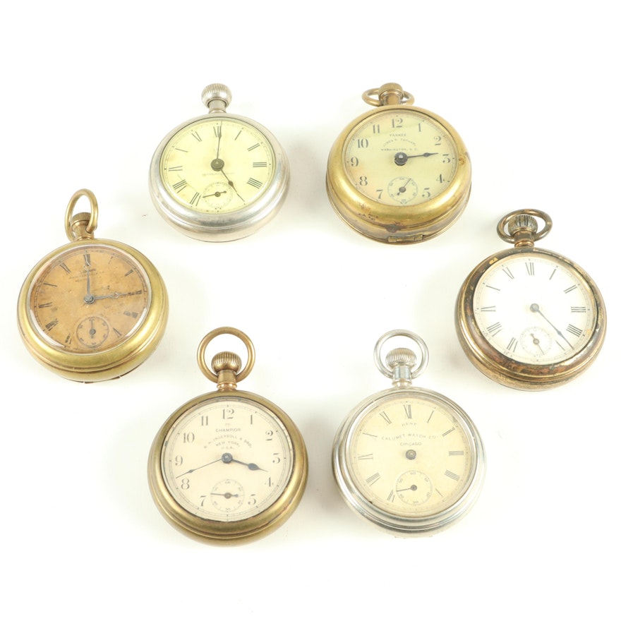Antique Ingersoll, Waterbury, and Calumet Pocket Watches