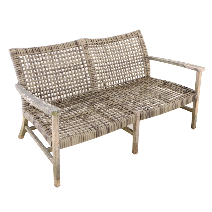 Frontgate, Teak and Resin Wicker "Isola" Patio Loveseat