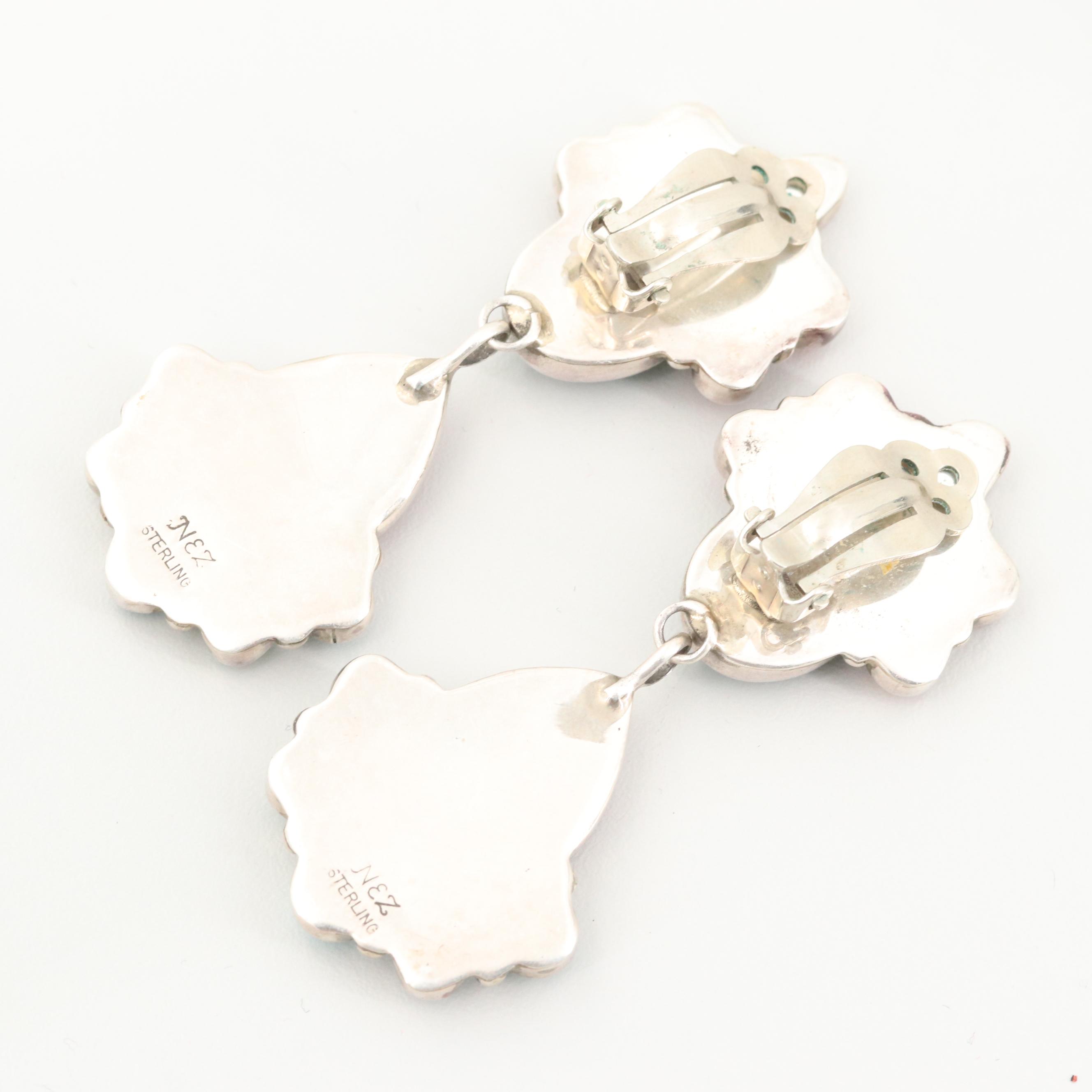 Michael Nez Navajo Diné Sterling Silver Turquoise and Spiny Oyster Earrings