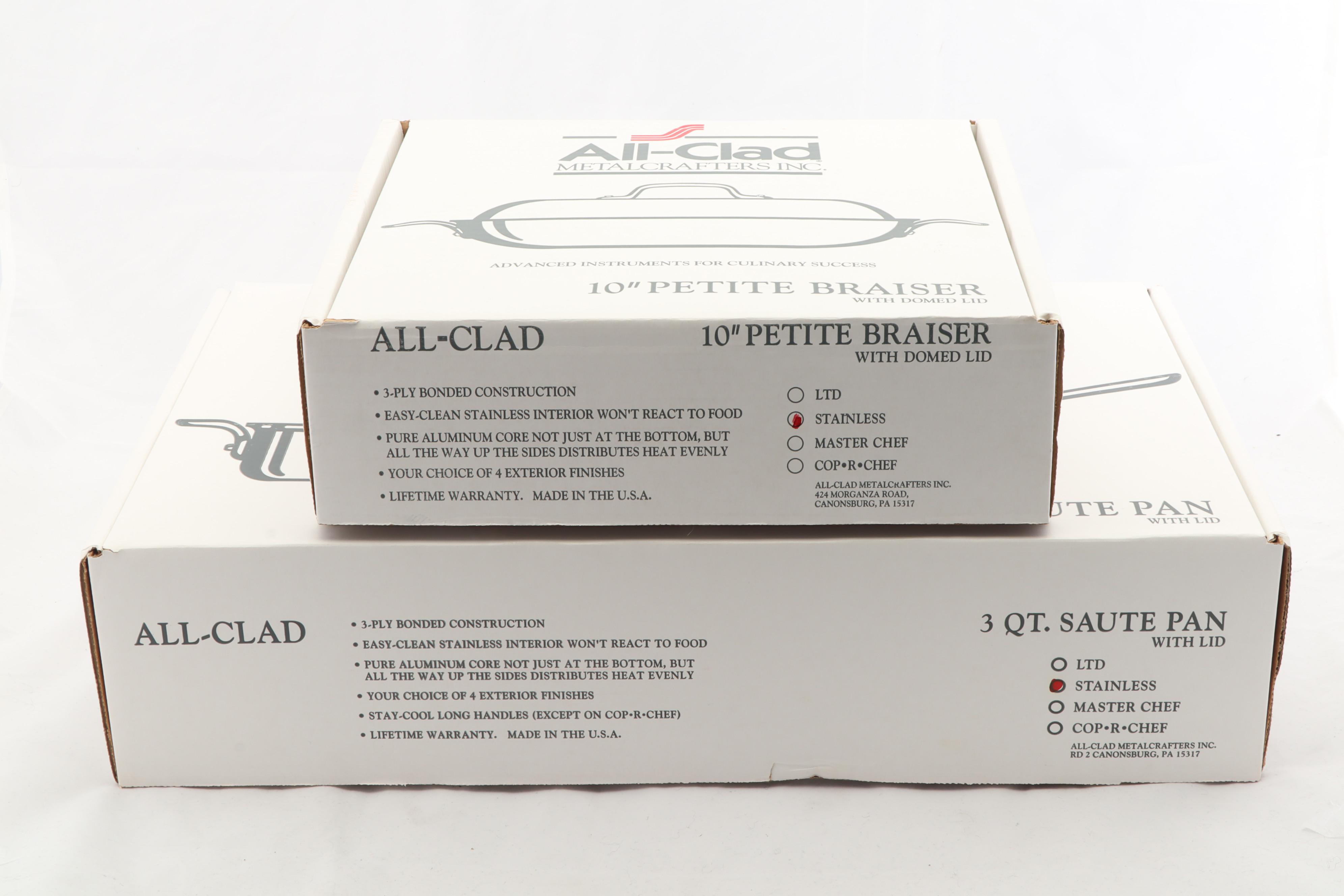 All-Clad Stainless Aluminum 10" Petite Braiser and 3 Qt Saute Pan