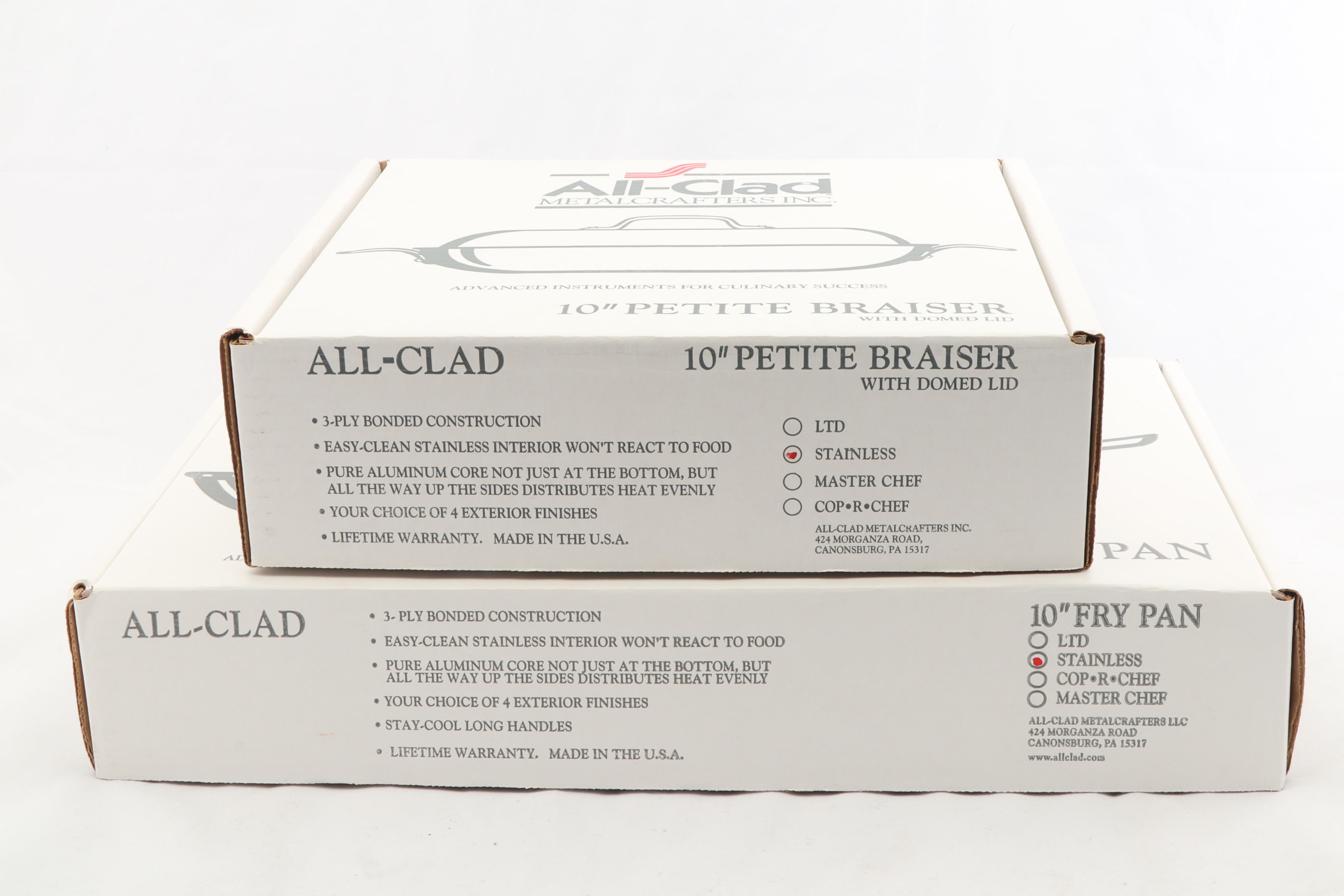 All-Clad Stainless Aluminum 10" Fry Pan and 10" Petite Braiser