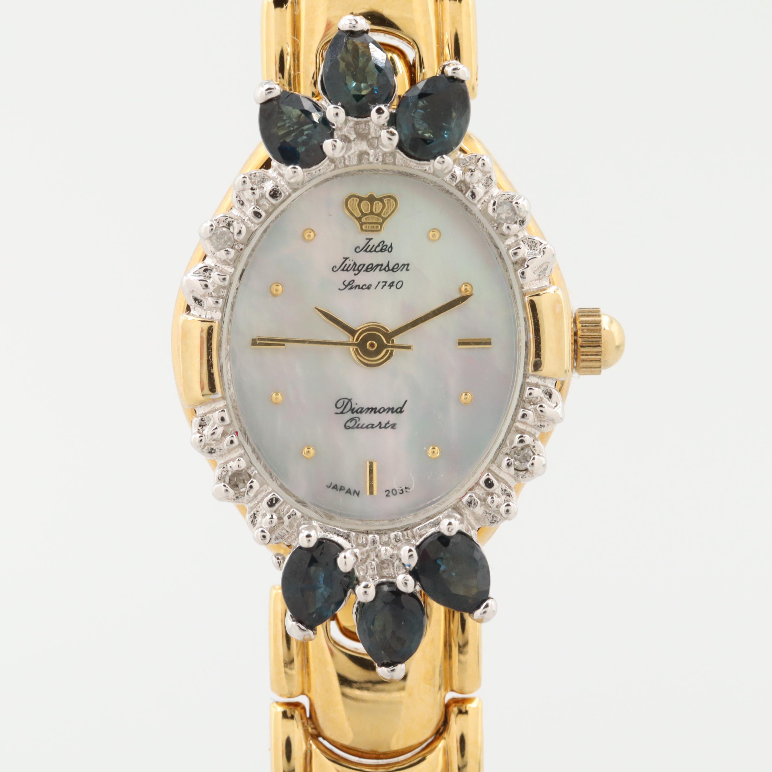 Jules Jurgensen Sapphire and Diamond Gold Tone Watch
