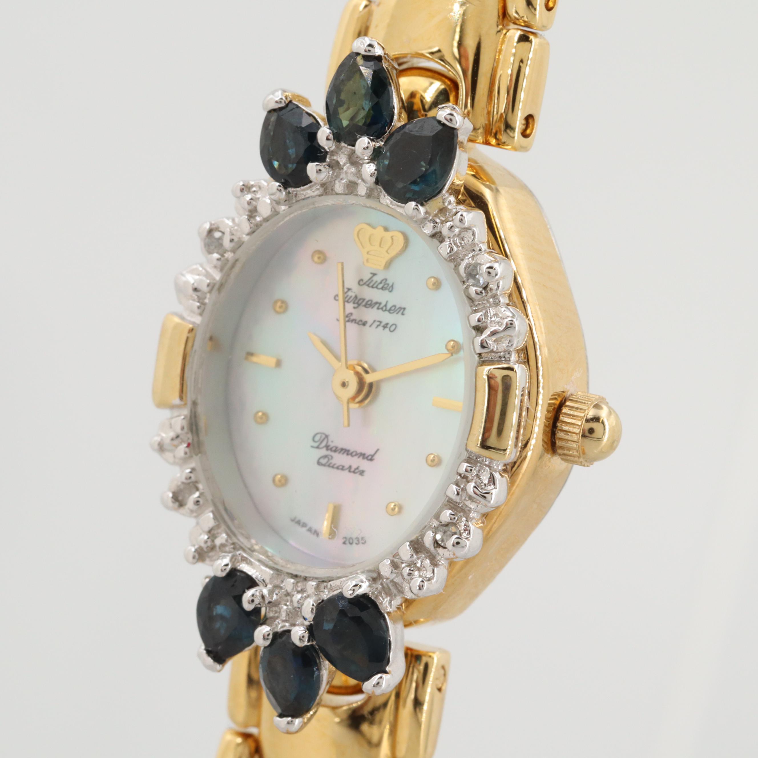 Jules Jurgensen Sapphire and Diamond Gold Tone Watch