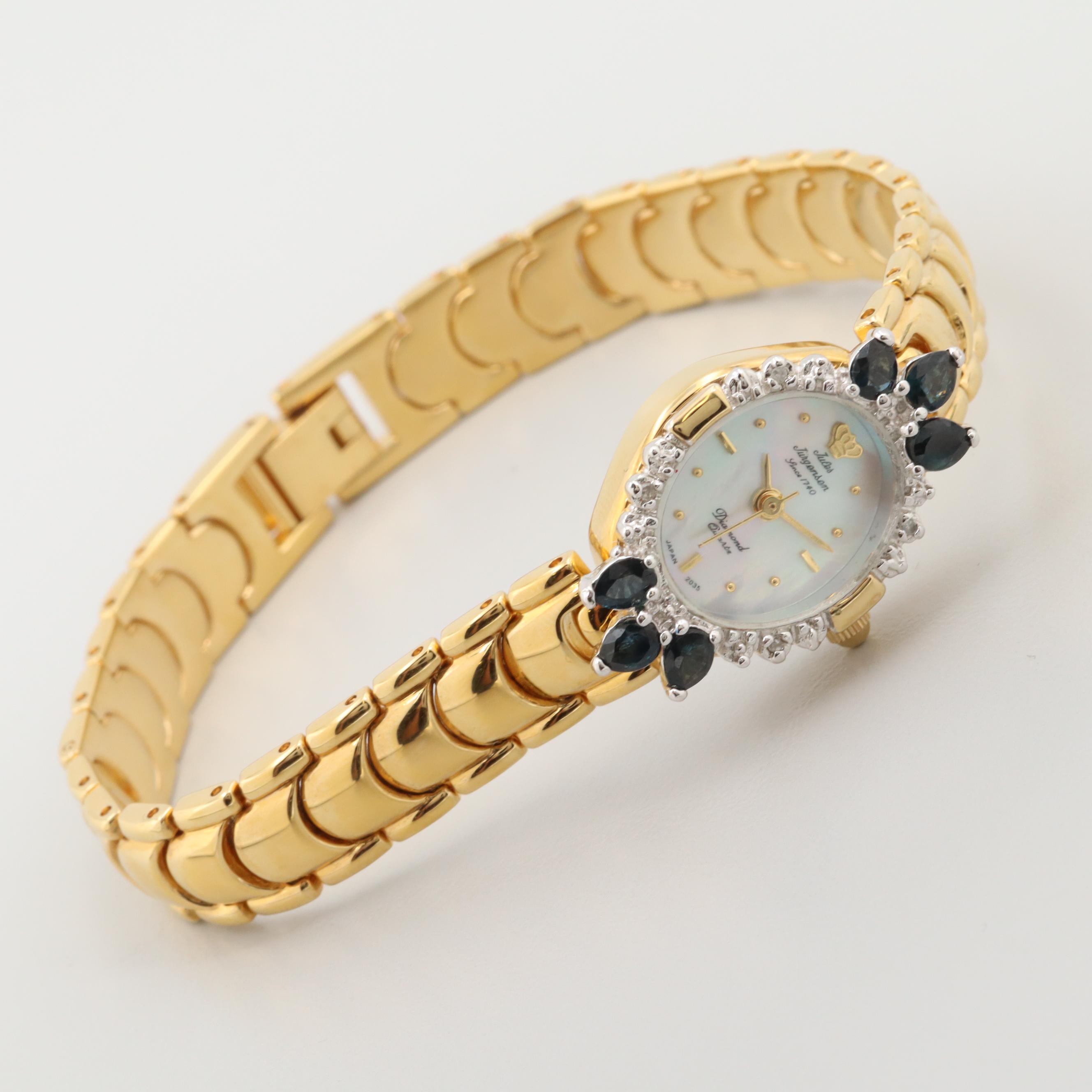 Jules Jurgensen Sapphire and Diamond Gold Tone Watch
