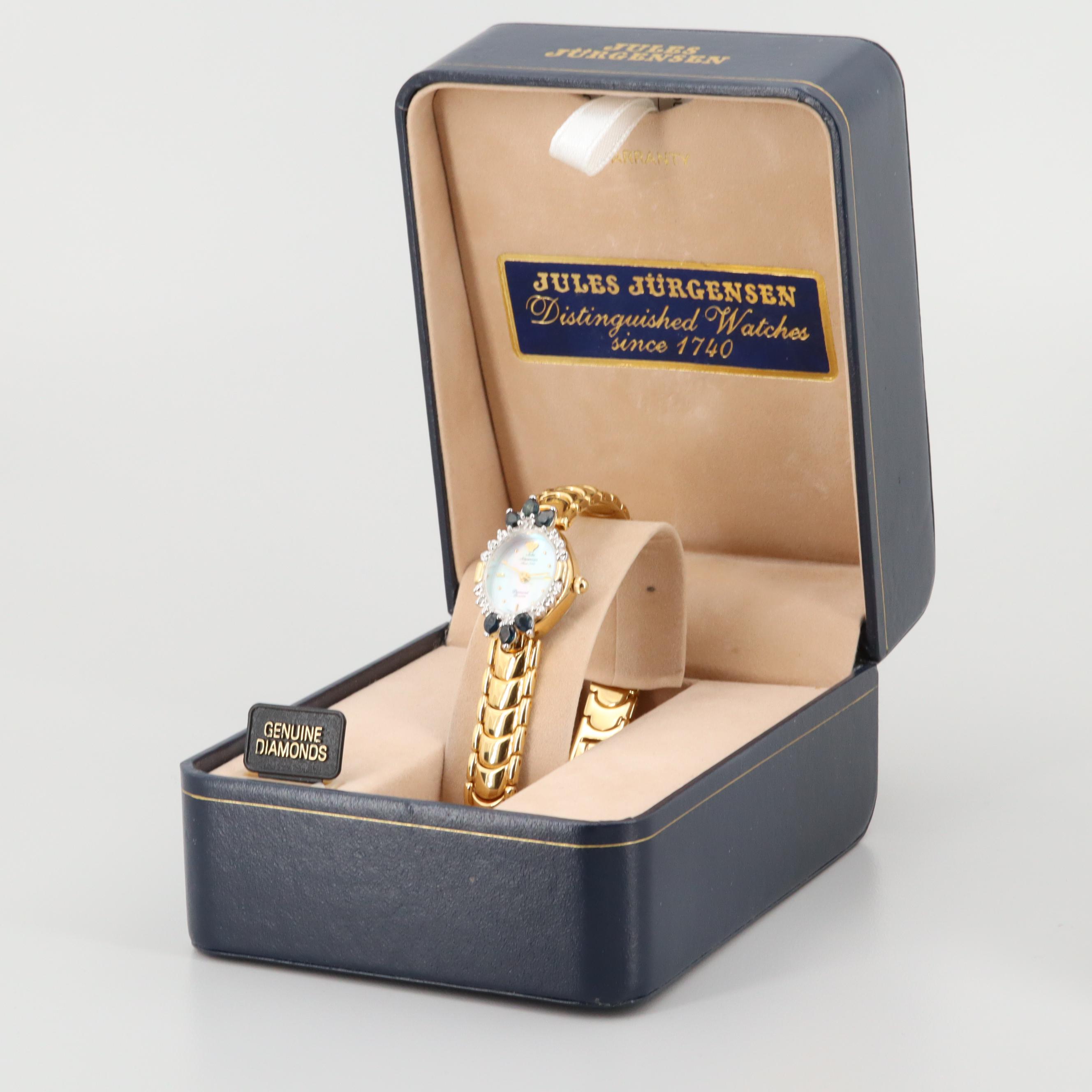 Jules Jurgensen Sapphire and Diamond Gold Tone Watch