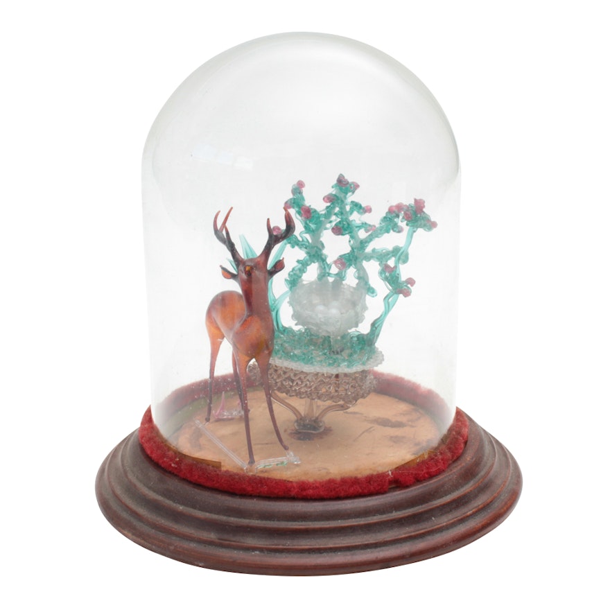 Handcrafted Glass Deer Scene, Late 19th Century