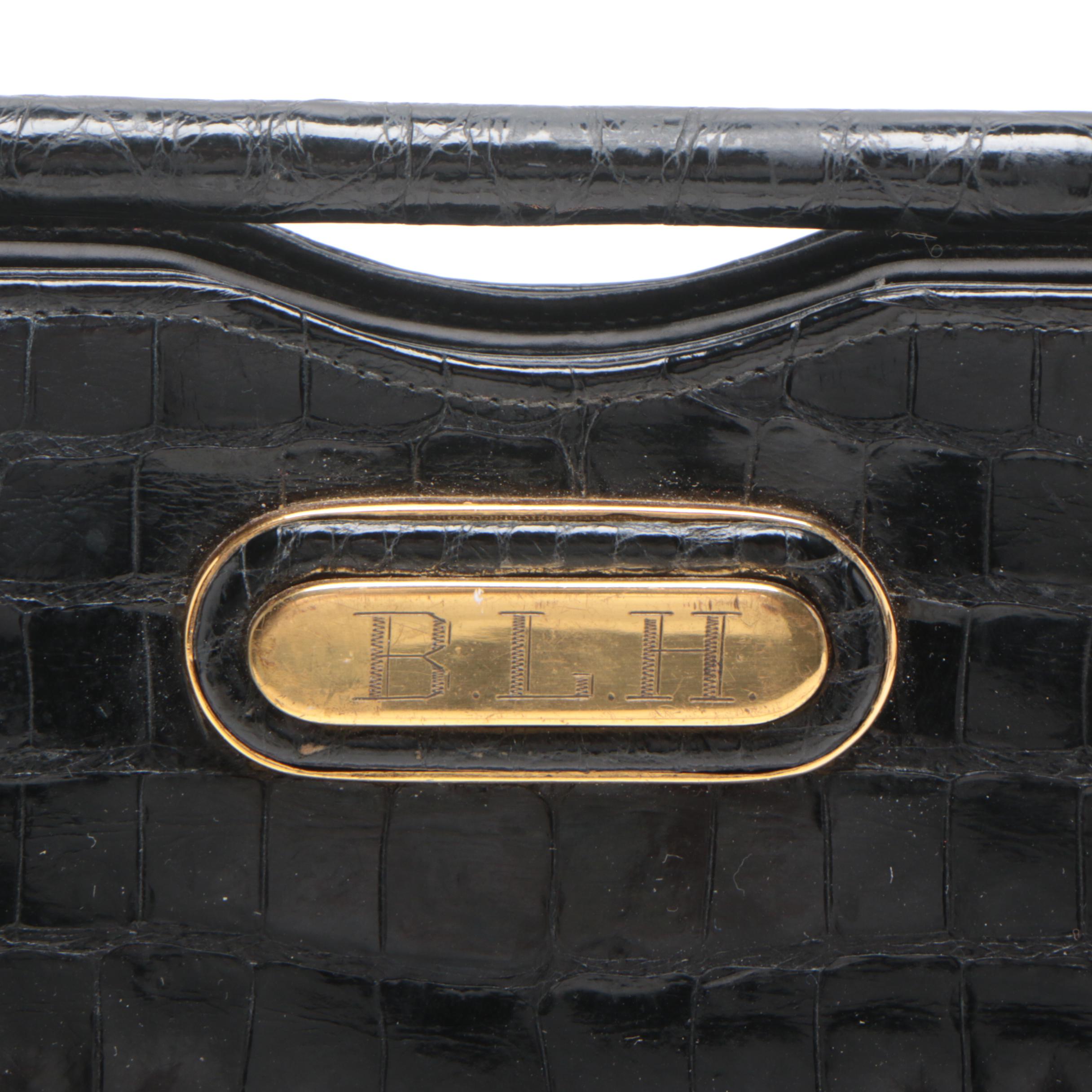 Manon Black Alligator Handbag with Evening Bags and Clutches, Vintage