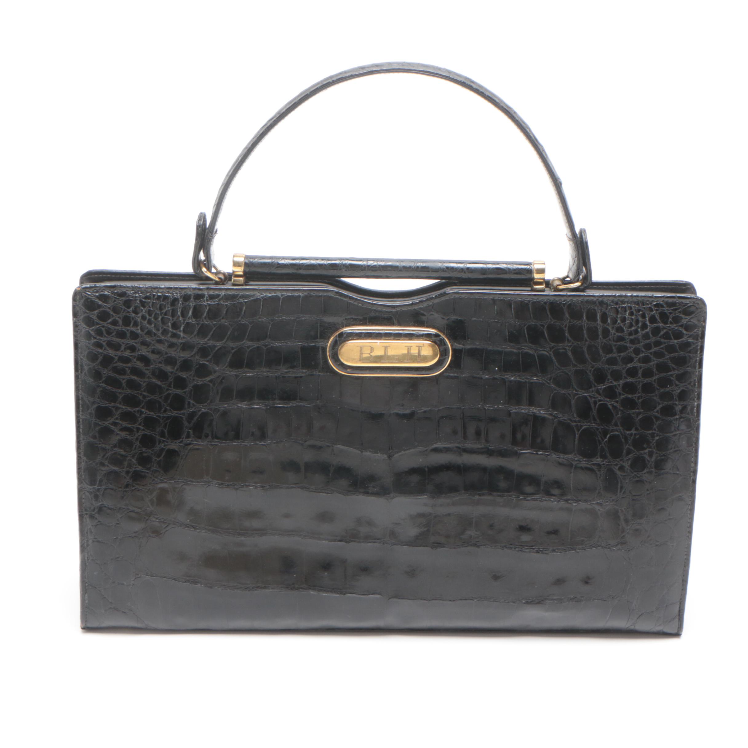 Manon Black Alligator Handbag with Evening Bags and Clutches, Vintage