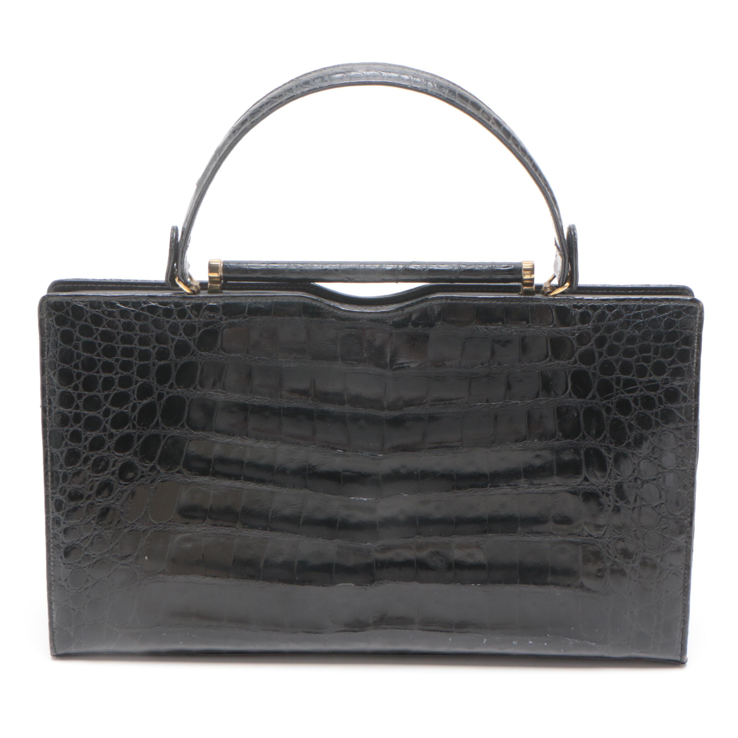 Manon Black Alligator Handbag with Evening Bags and Clutches, Vintage